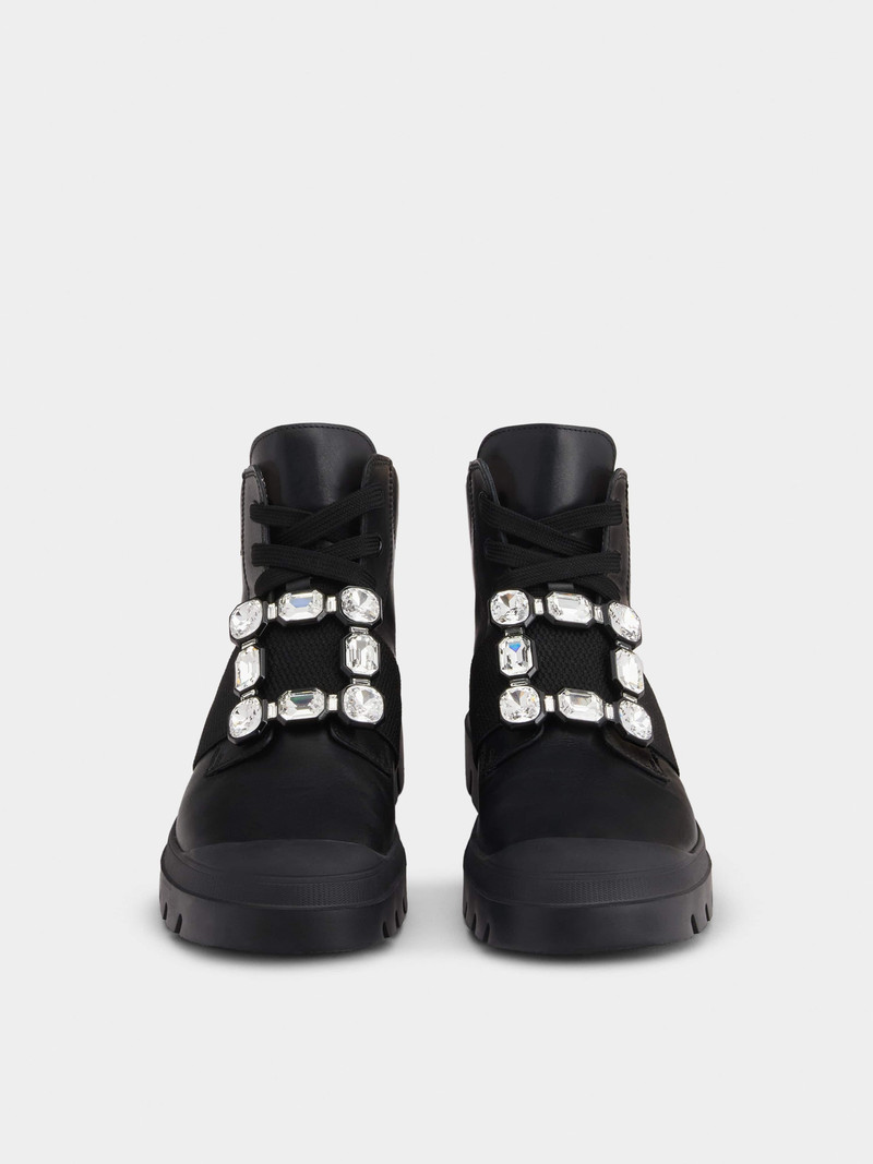 Walky Viv' Lace Up Strass Buckle Booties in Leather 7