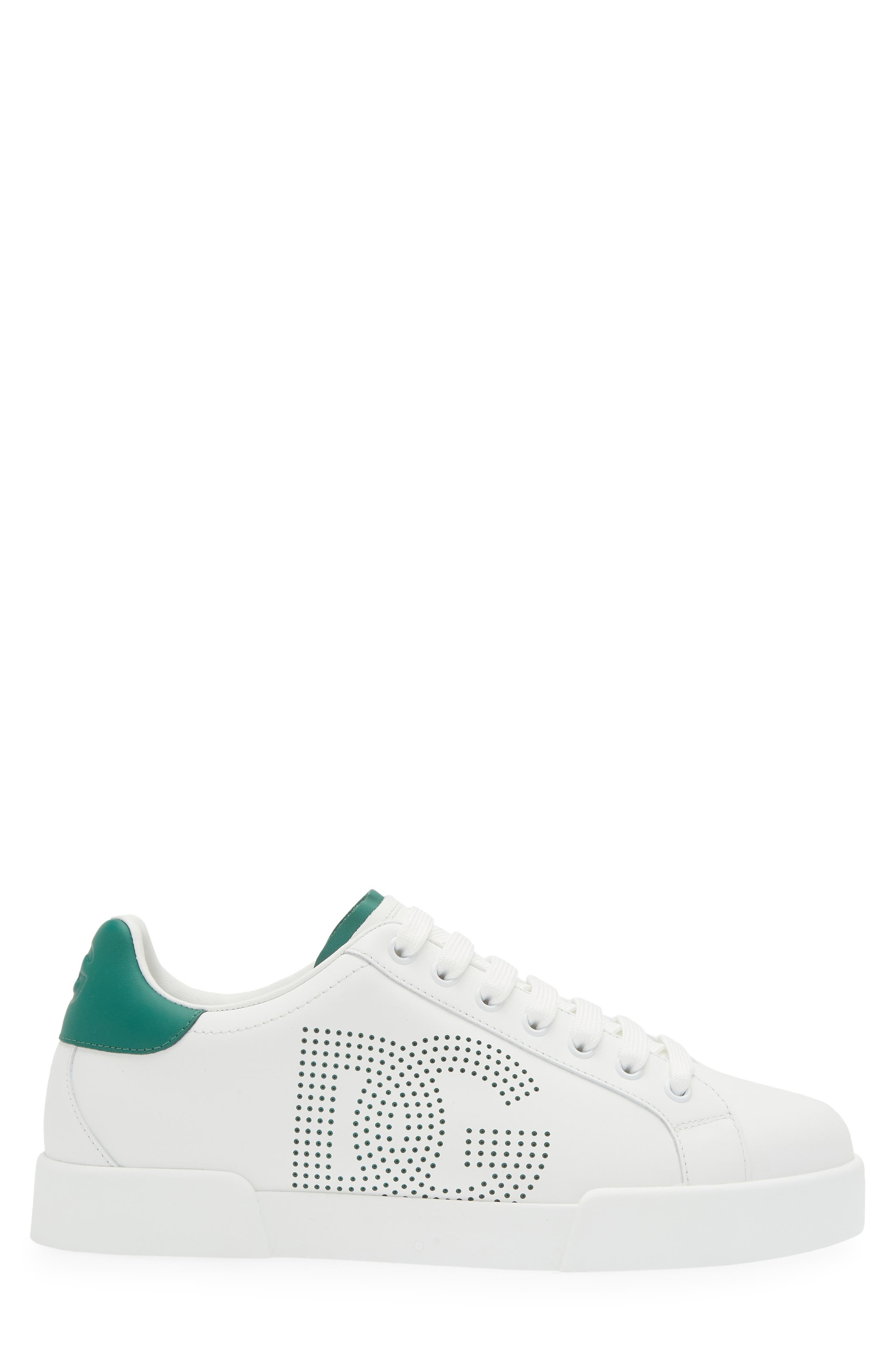 Dolce&Gabbana Portofino Leather Low Top Sneaker in Bianco/Smeraldo at Nordstrom - 3