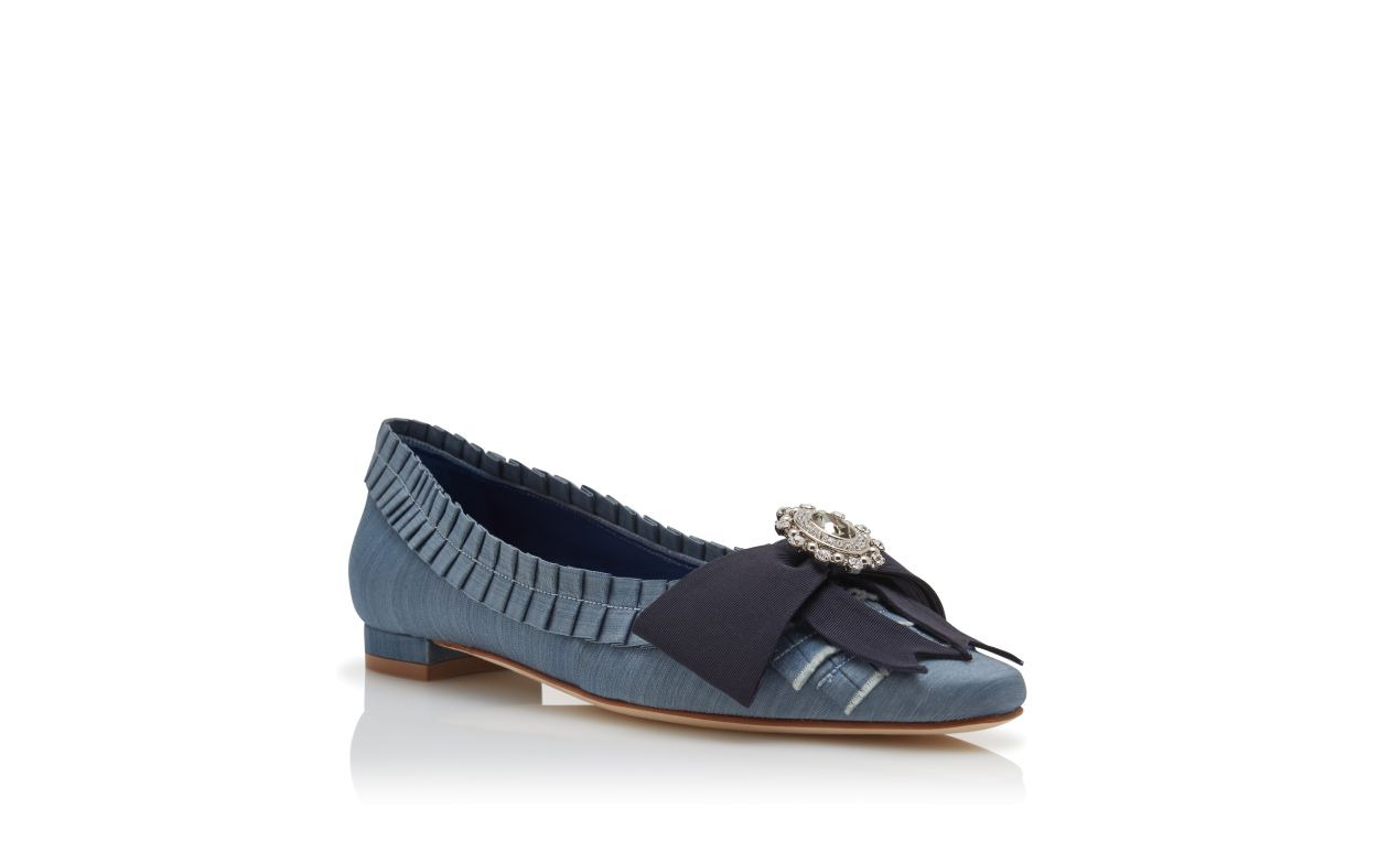 Blue Silk Bow Detail Flat Pumps - 3