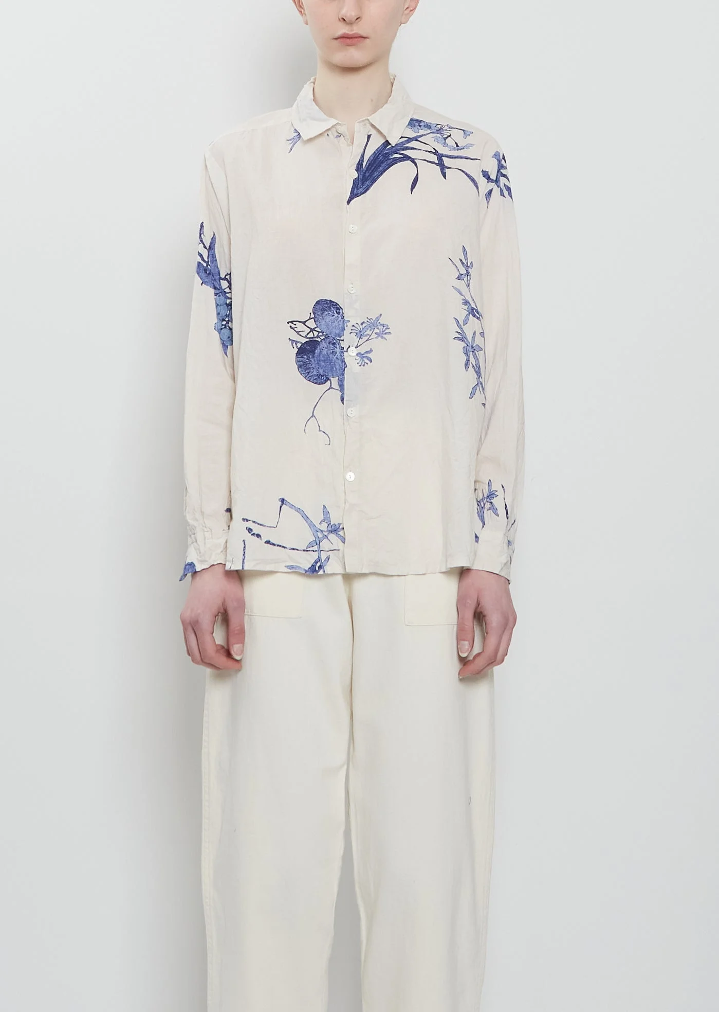 Japonism Flower Cotton Shirt — Ivory - 1