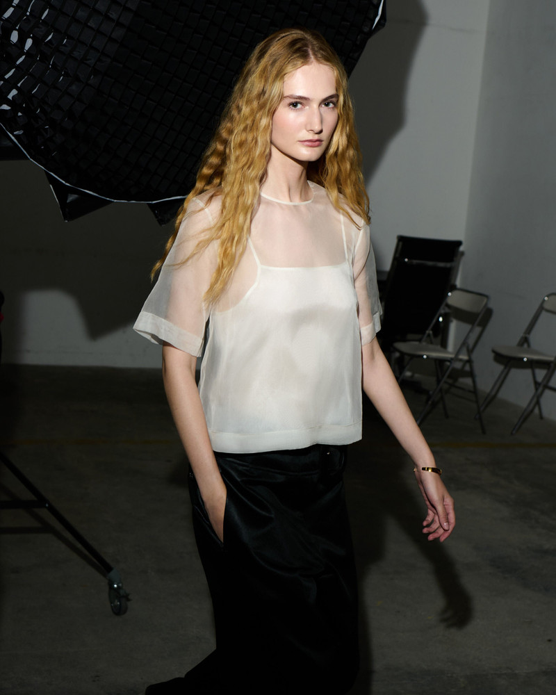 WHITE SILK SHORT SLEEVES SHEER WITH UNDERTOP TOP 7