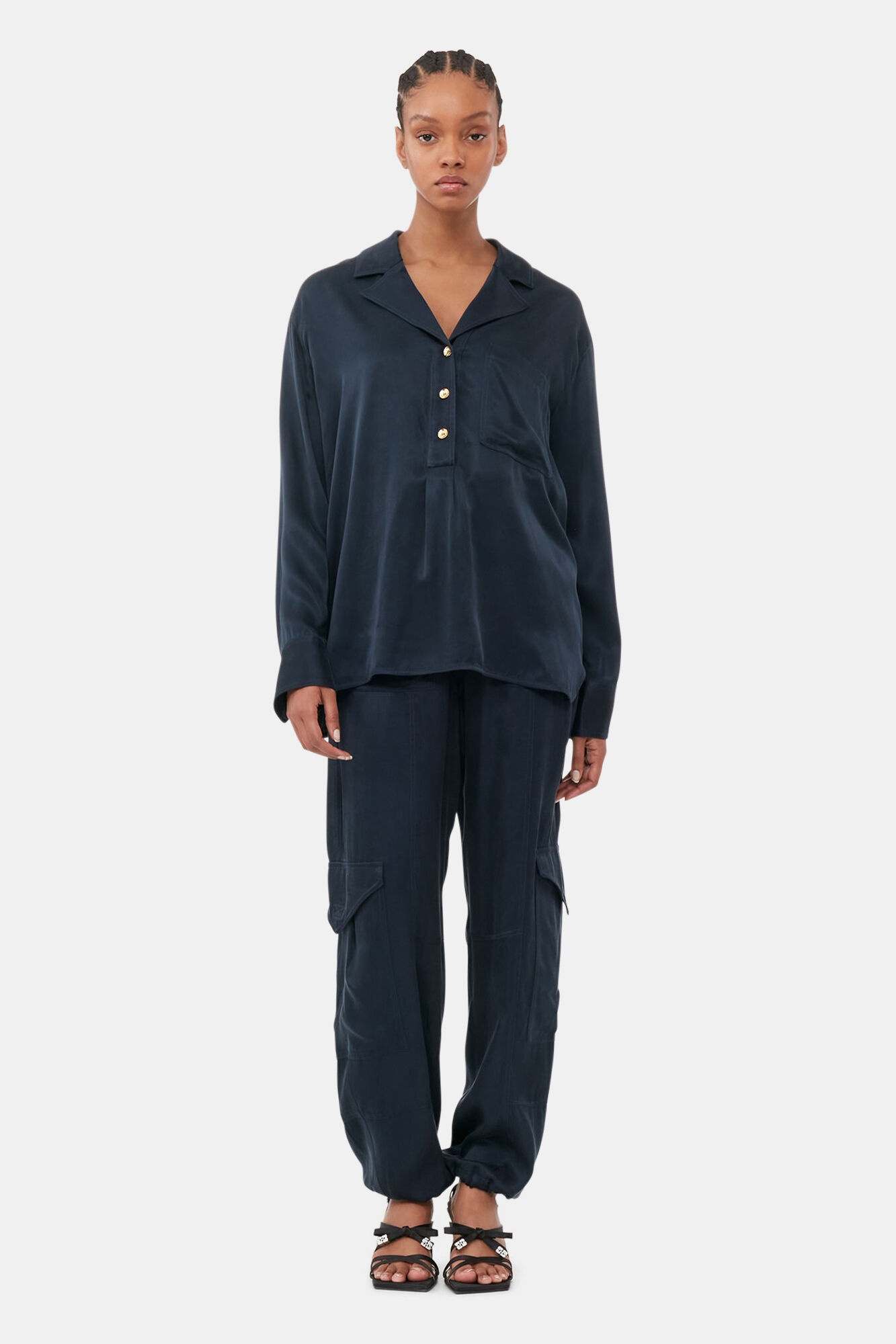 BLUE WASHED SATIN PANTS - 2
