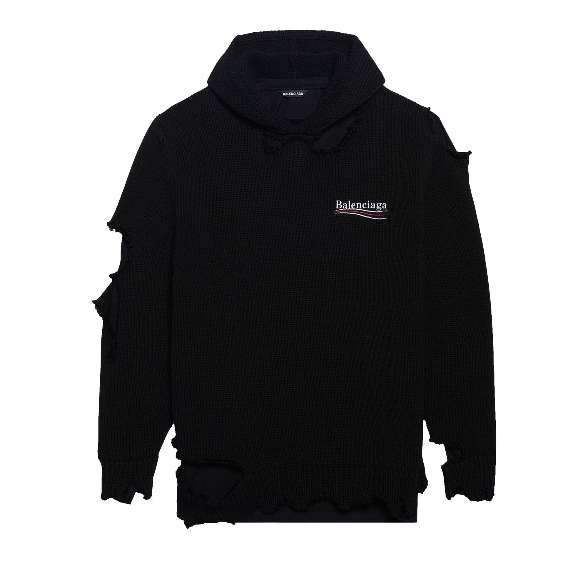 Balenciaga Political Campaign Destroyed Hoodie 'Black/Black' - 1