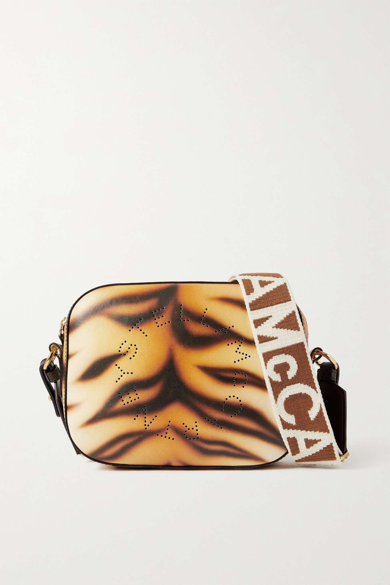 Perforated tiger-print vegetarian leather camera bag - 1