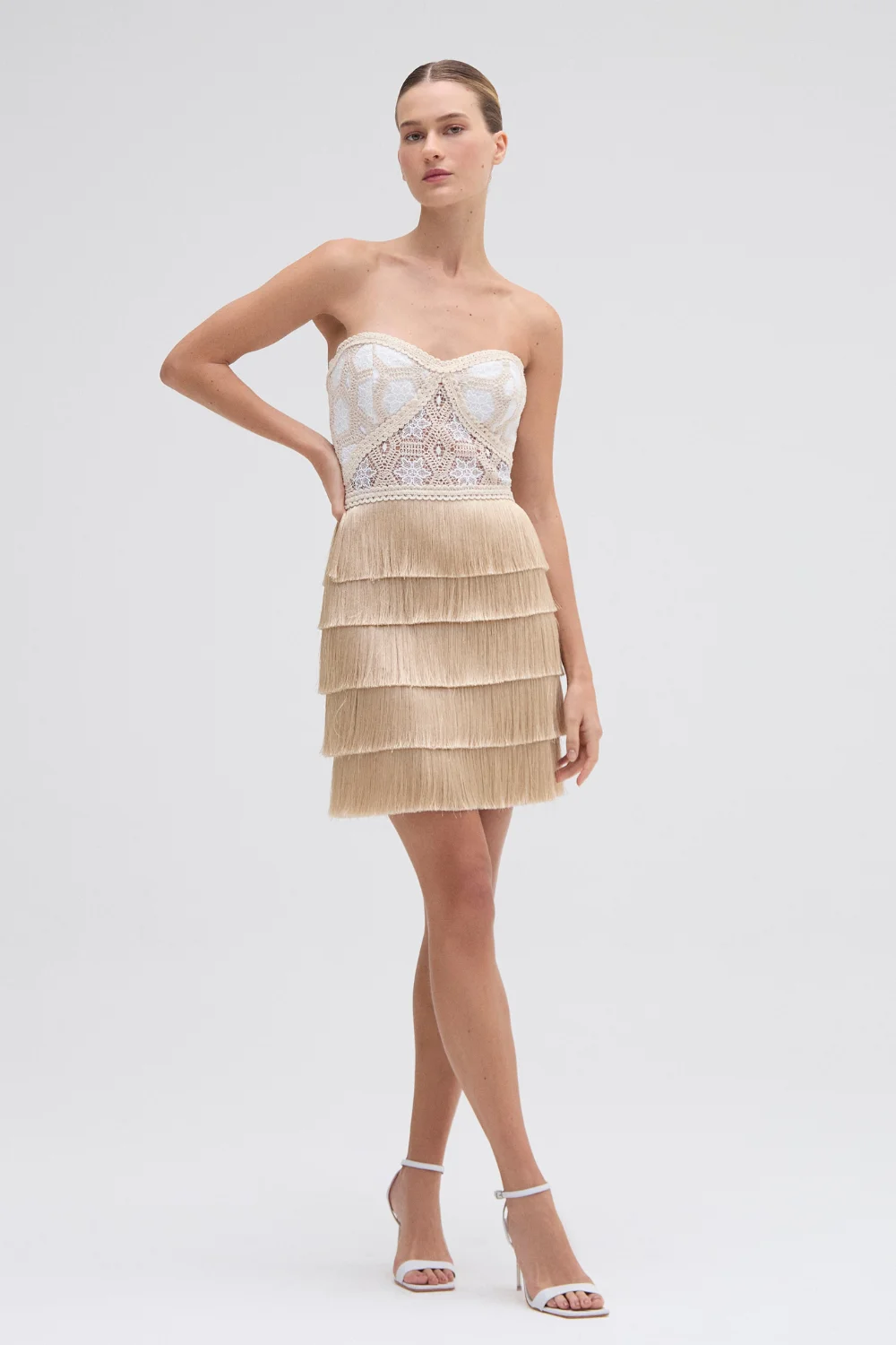 NATURAL CROCHET MINI DRESS - 1