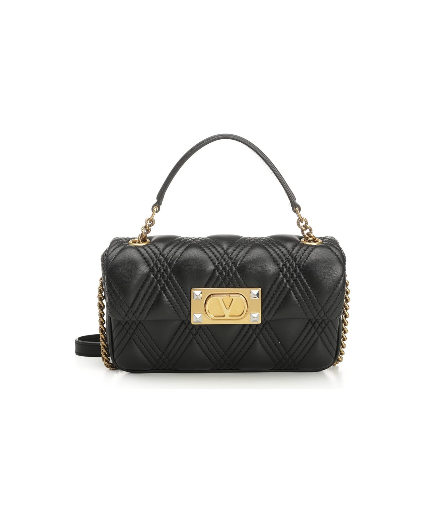 Small Top Handle Bag | Quiltie 67 | Nappa Deluxe/a.brass Logo-pall.studs-ant - 1