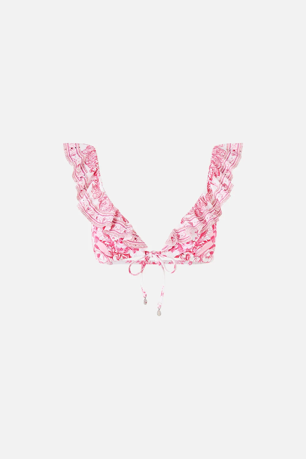 TIE FRONT TRI BIKINI TOP W FRILL NECK - 1