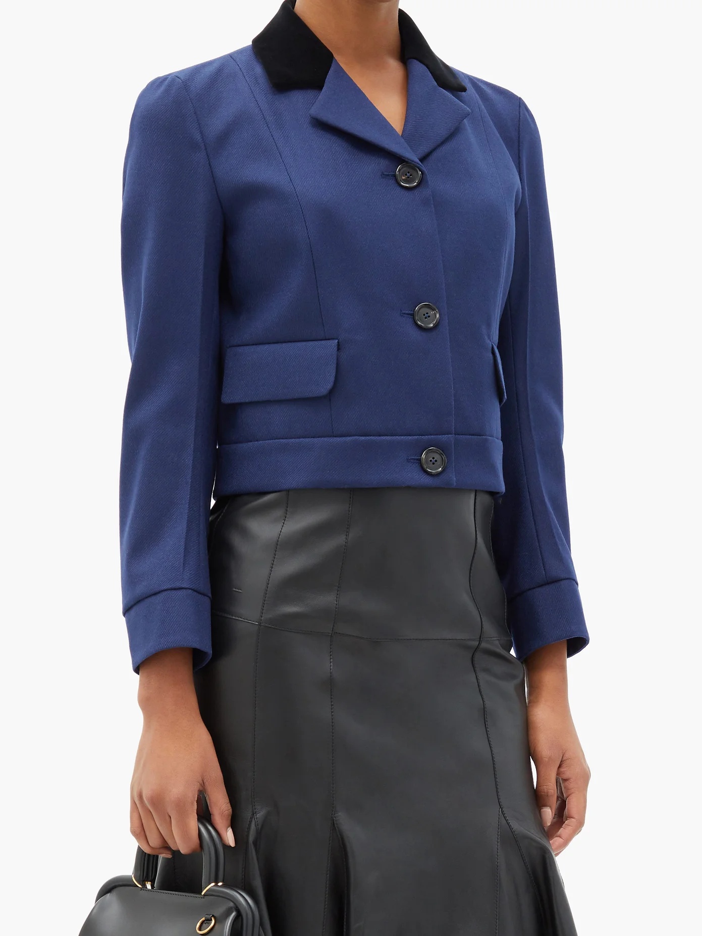 Velvet-collar cropped wool-blend twill jacket - 6