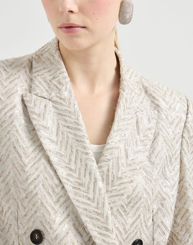 Dazzling maxi chevron embroidery blazer in linen 4