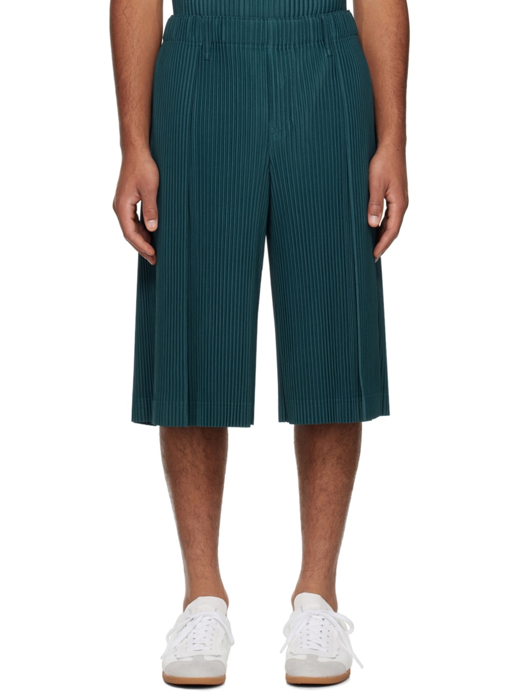 Green Tailored Pleats 2 Shorts - 1