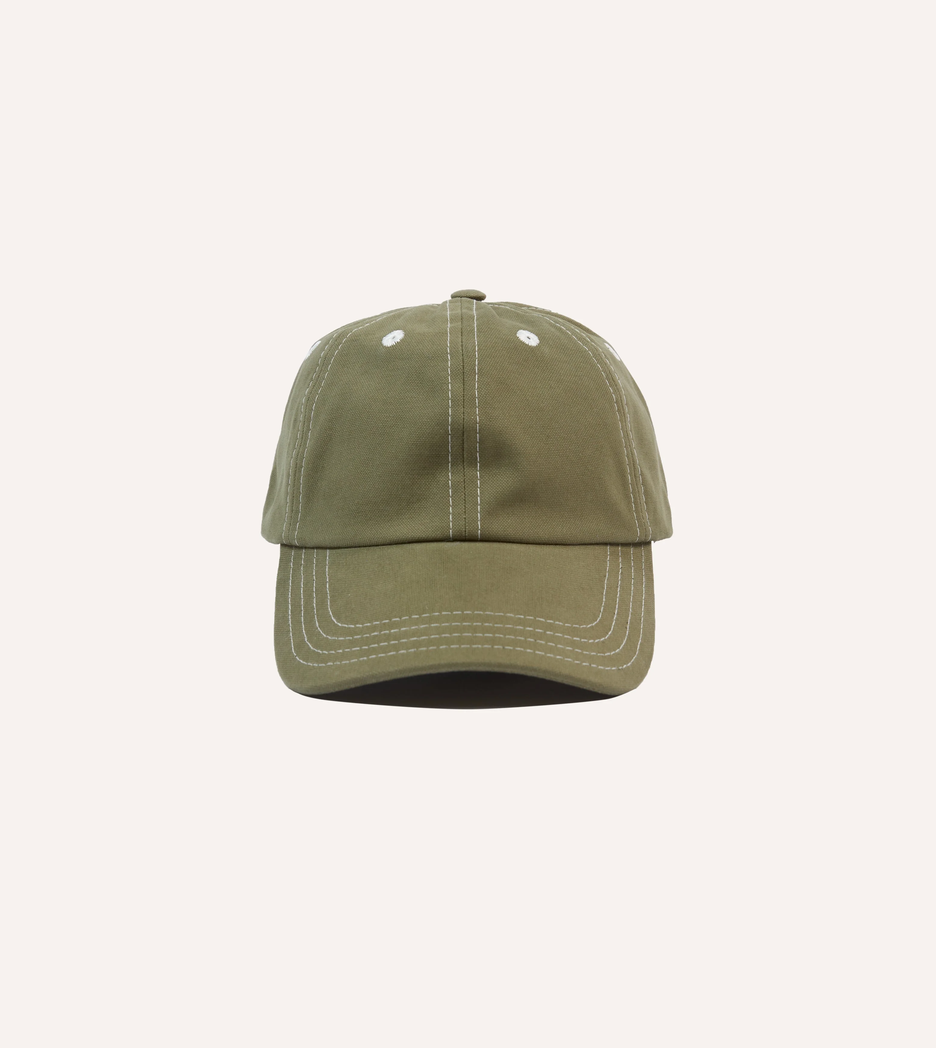 Green Cotton Contrast Stitch Baseball Cap - 1