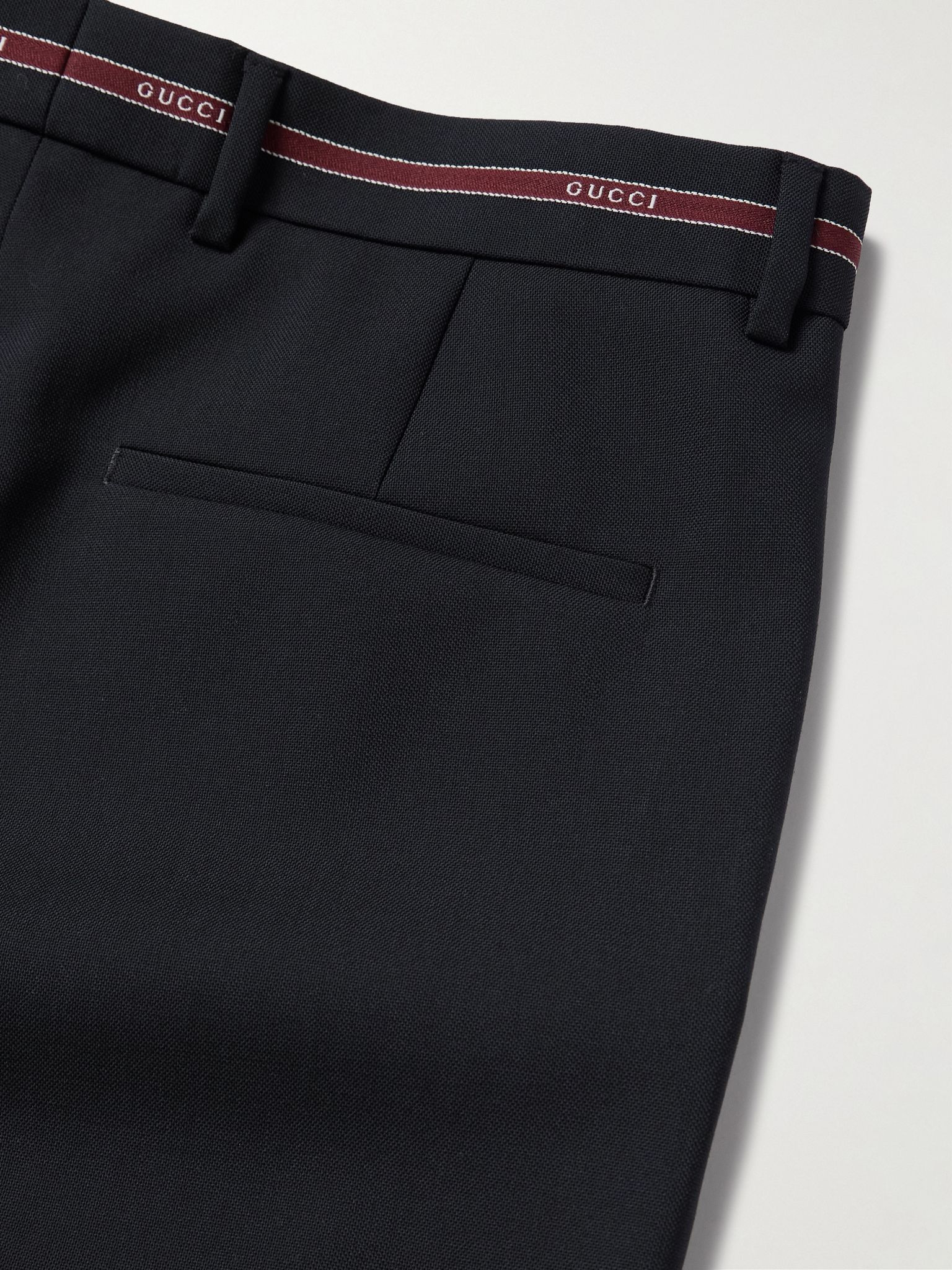 Lido Straight-Leg Logo Jacquard-Trimmed Grain de Poudre Wool Trousers Blue - 6