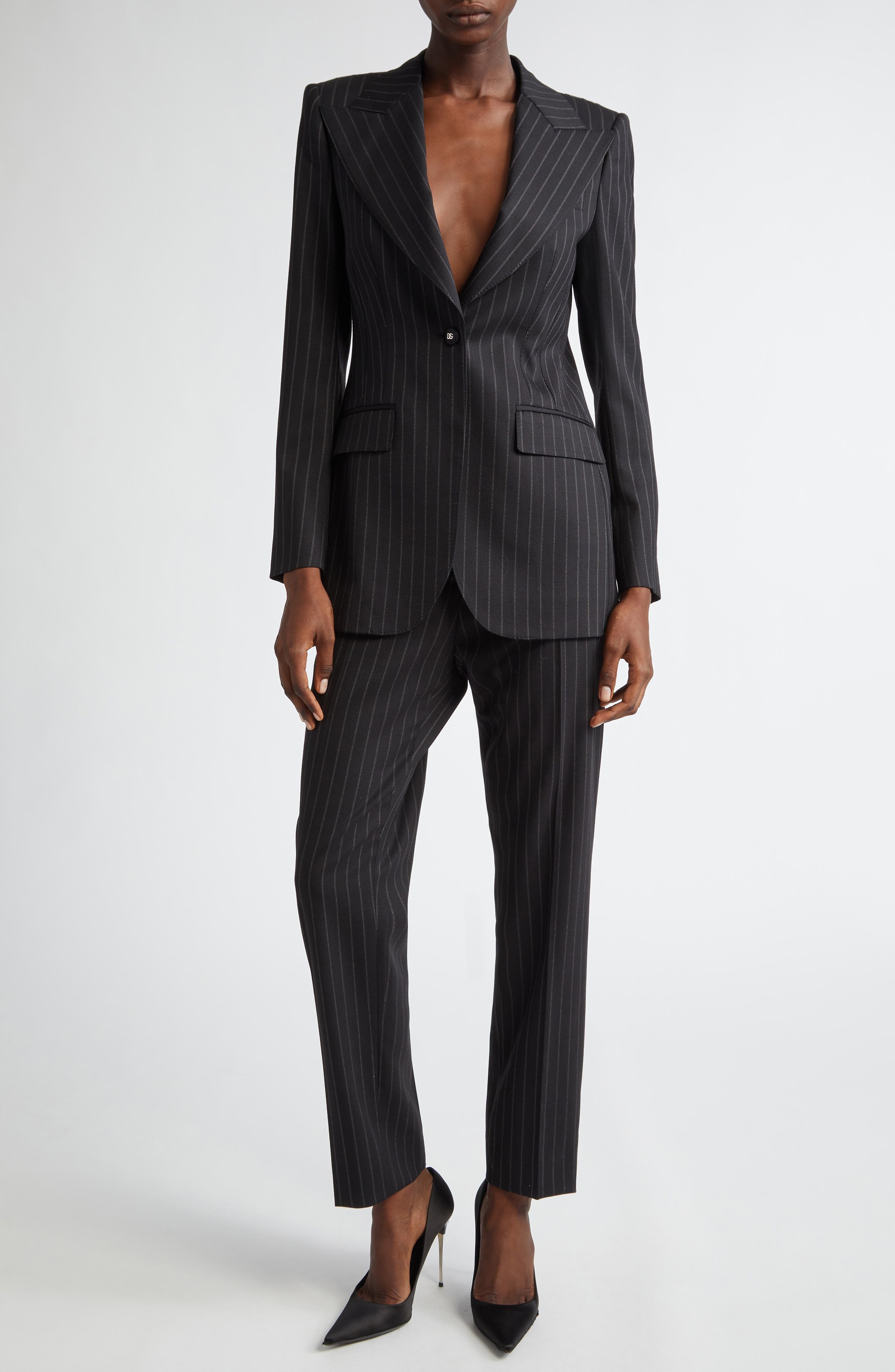 Dolce&Gabbana Pinstripe Stretch Virgin Wool Jacket in Black at Nordstrom - 2