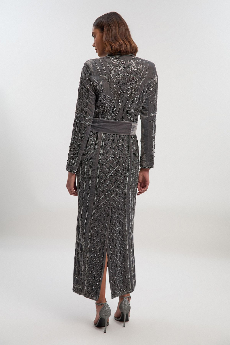 Velvet Embellished Woven Maxi Blazer Dress 5