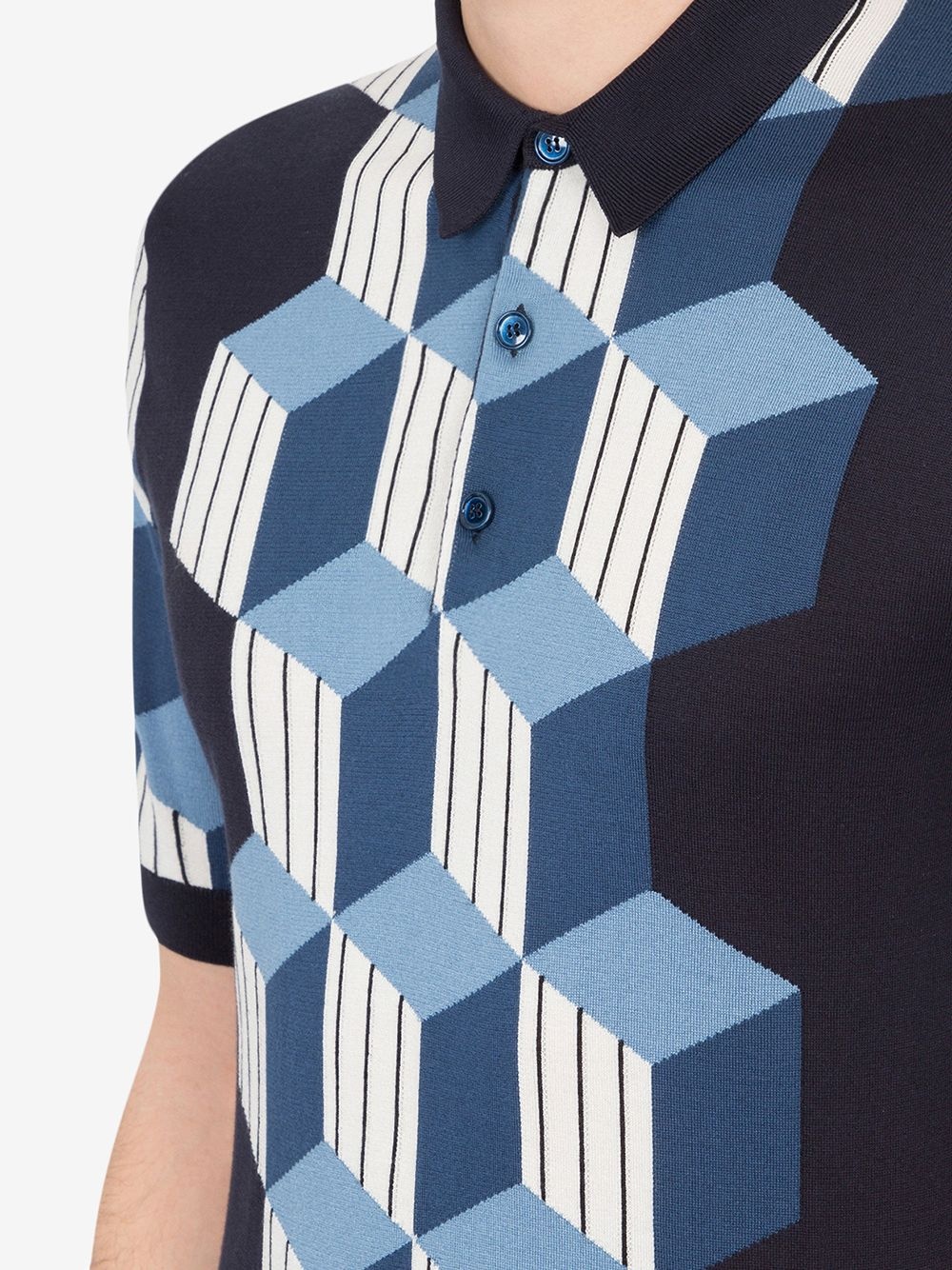 geometric-pattern short-sleeve polo shirt - 5