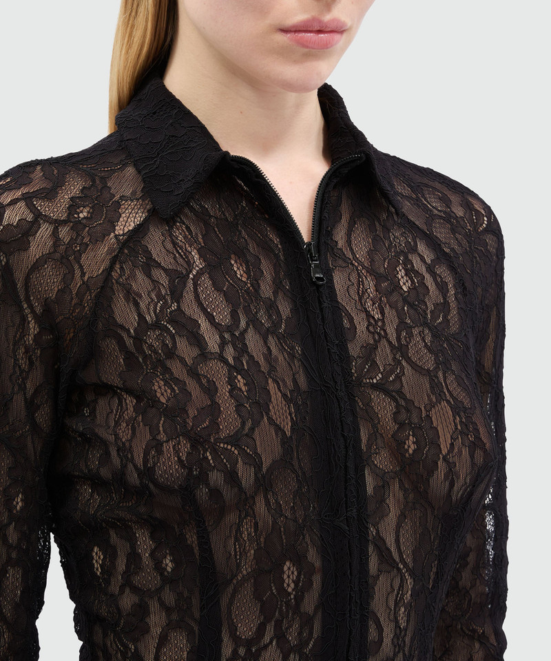 Black floral stretch lace shirt with zip 5