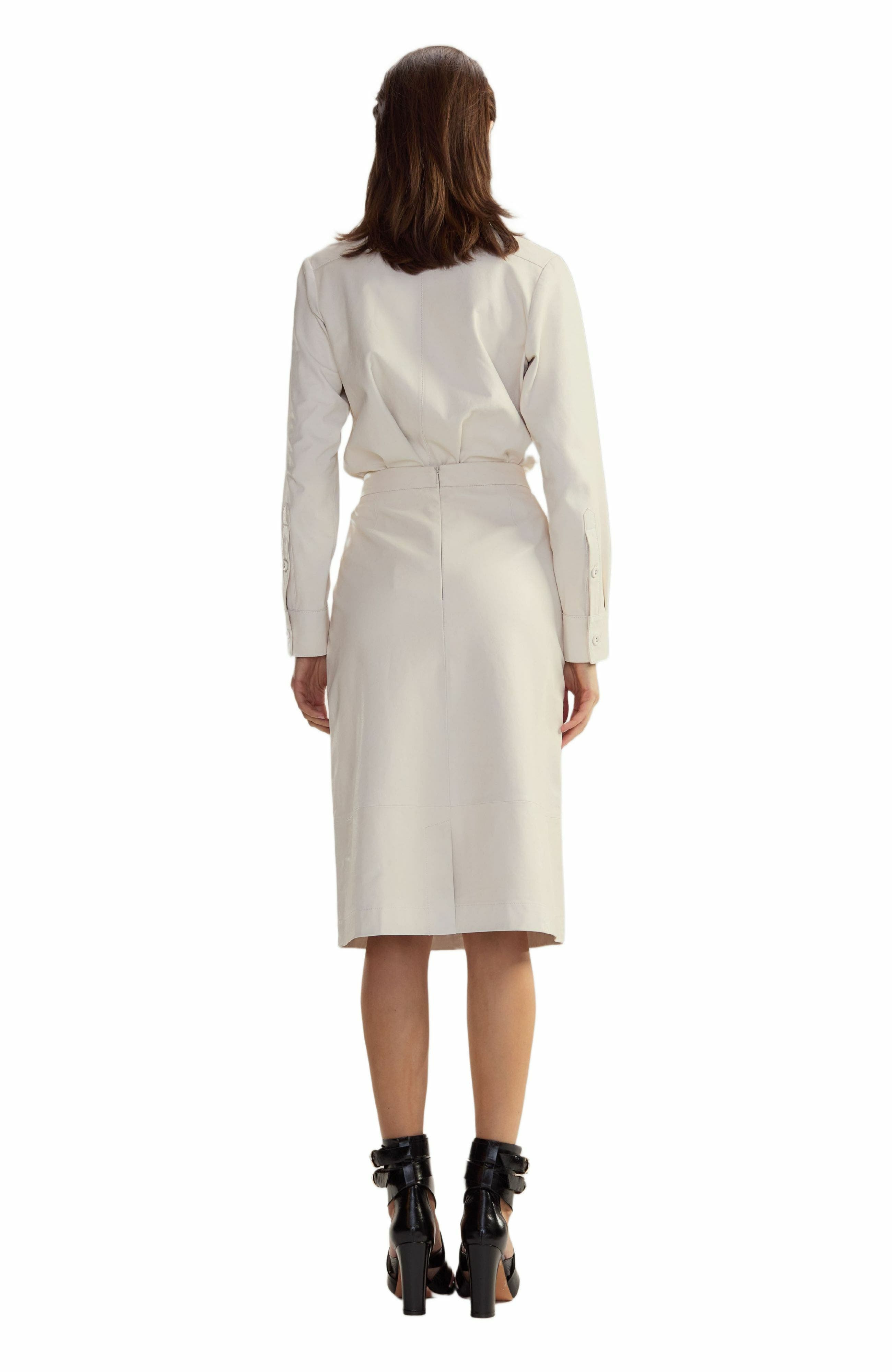 Cynthia Rowley Leather Midi Skirt in Off White at Nordstrom - 3