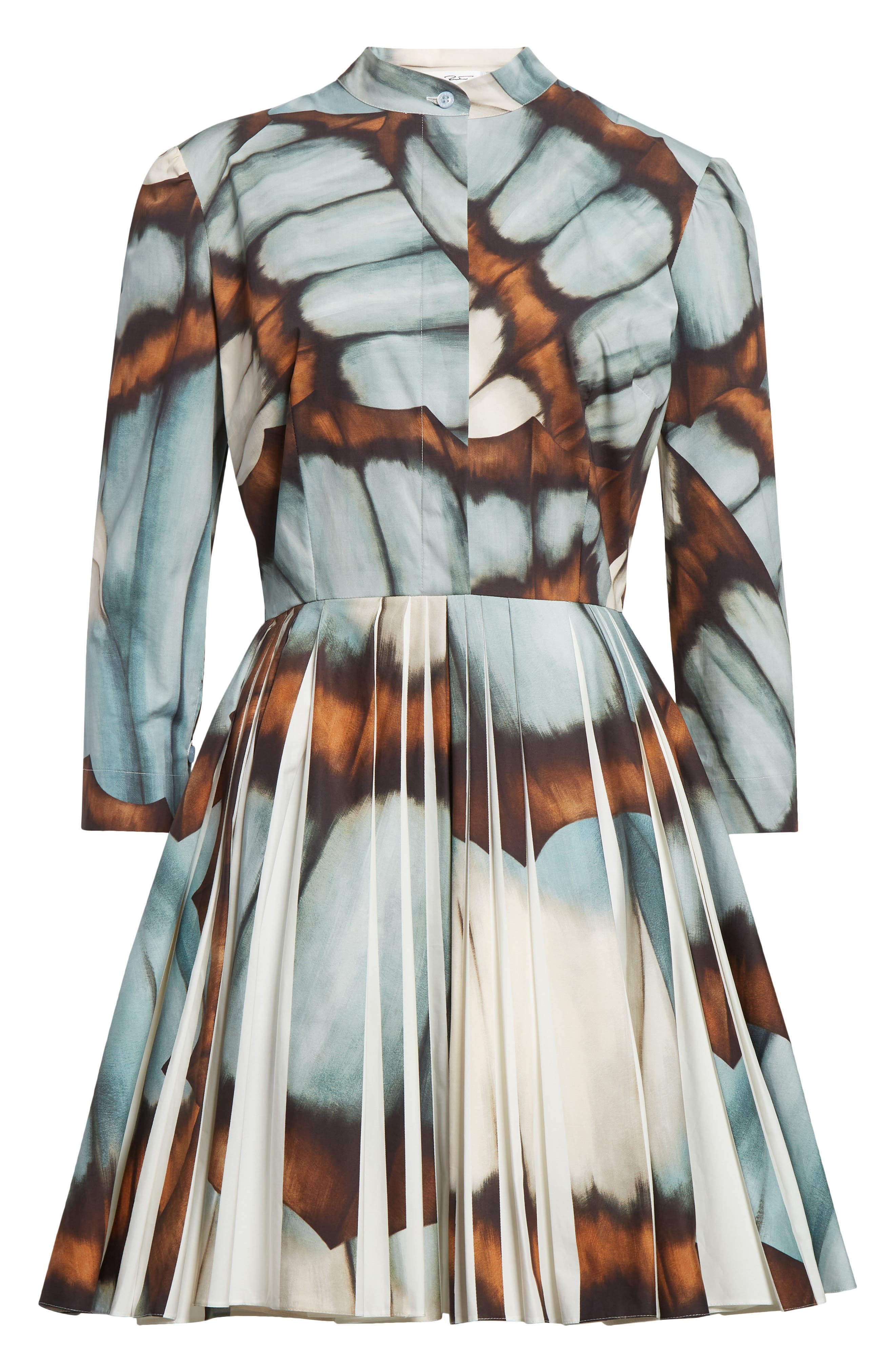 Oscar de la Renta Butterfly Print Belted Stretch Poplin Shirtdress in Blue Multi at Nordstrom - 5