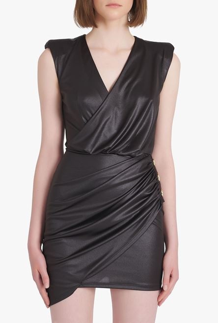 Short black jersey draped dress - 5