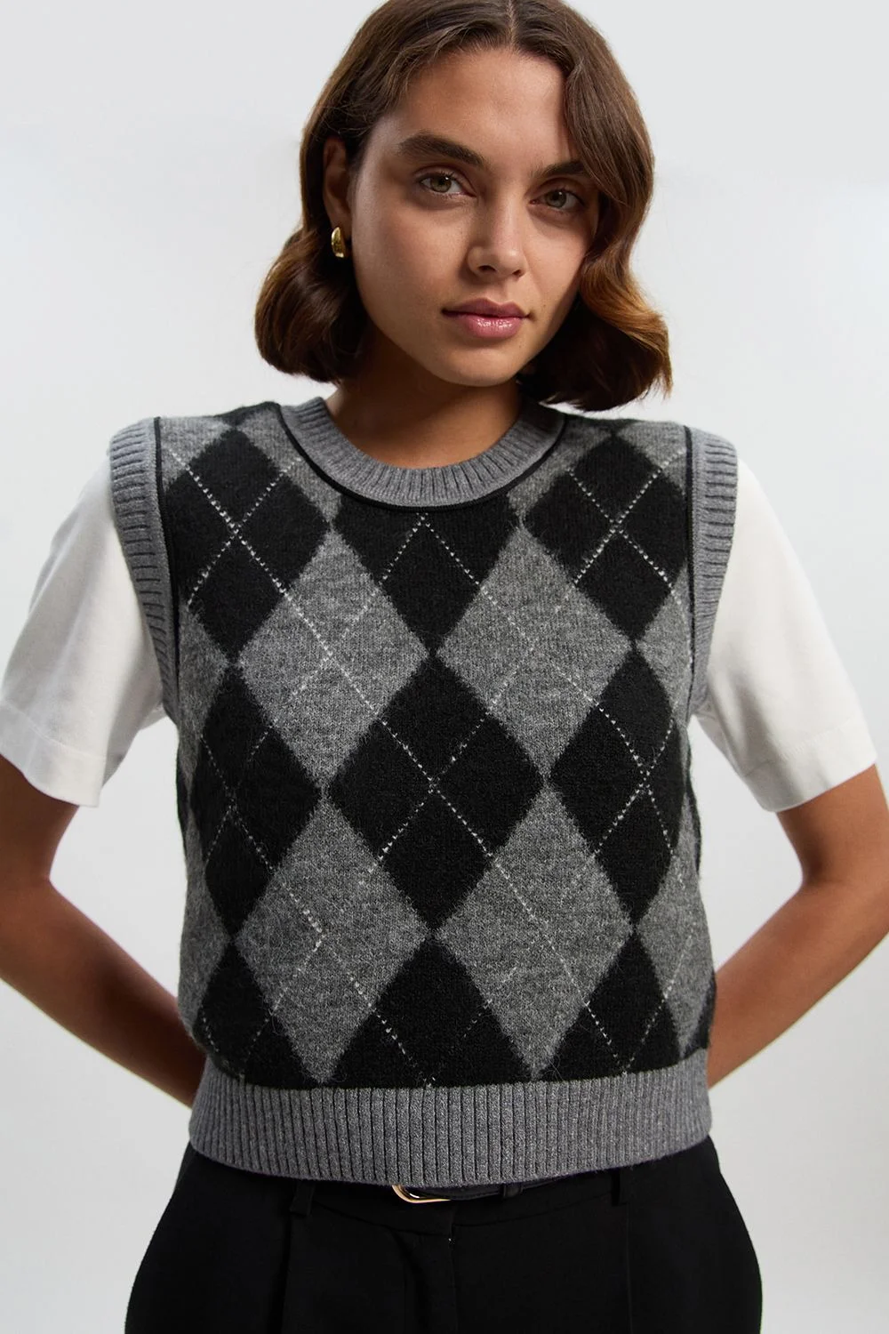 Argyle Alpaca Blend Knitted Tank Top - 1