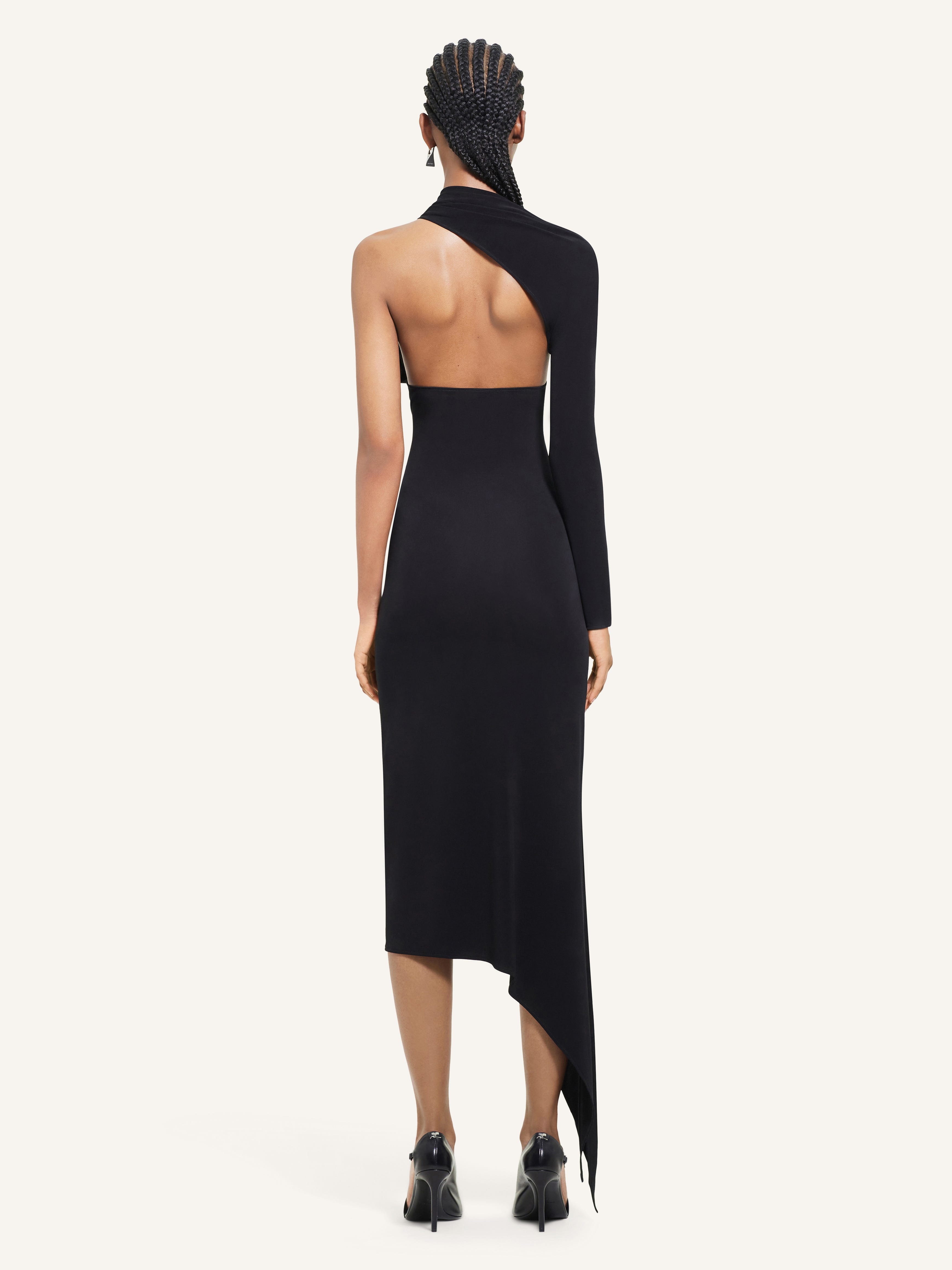 LONG SLASH CREPE DRESS - 4