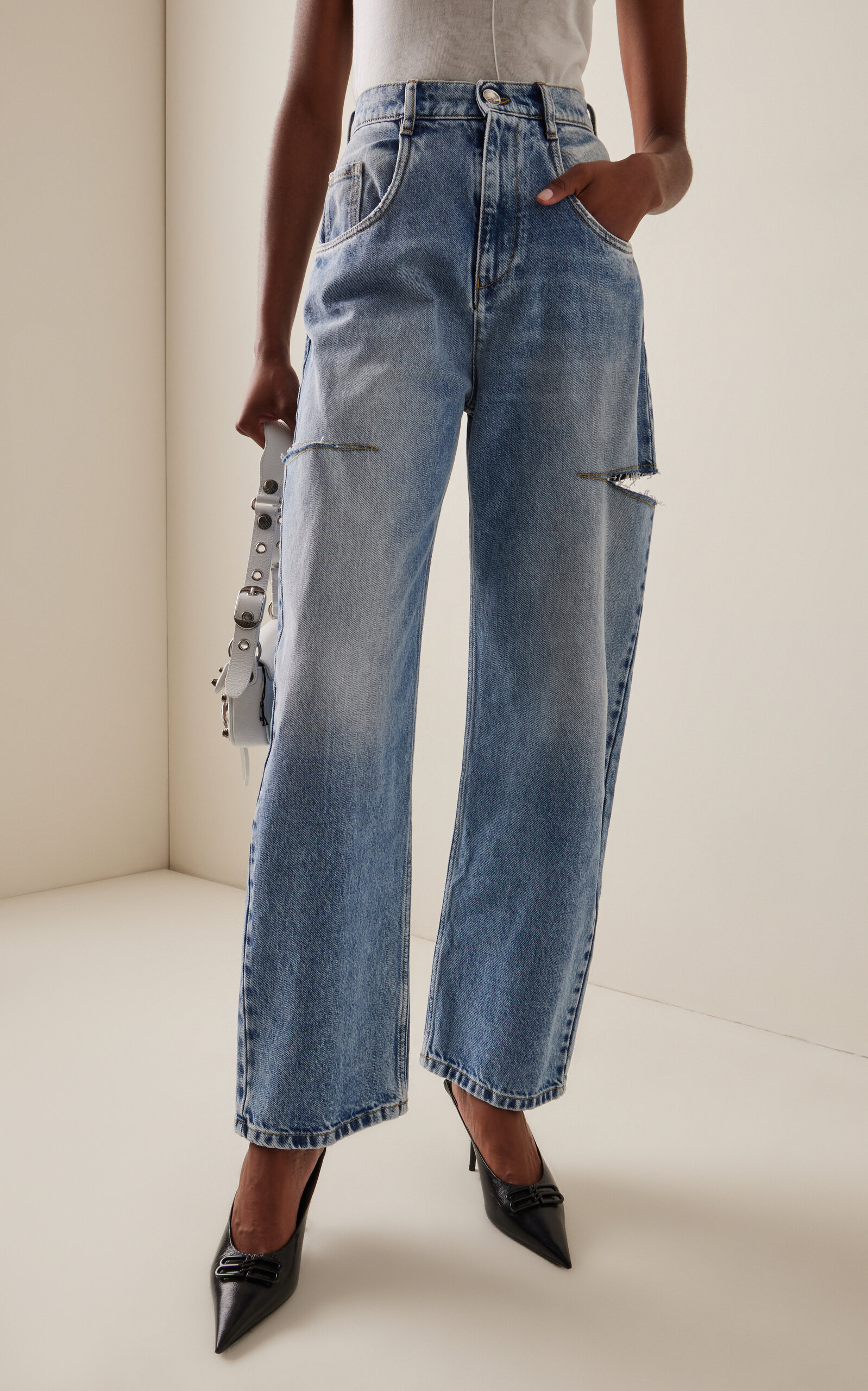 Cutout Stretch High-Rise Wide-Leg Jeans medium wash - 3