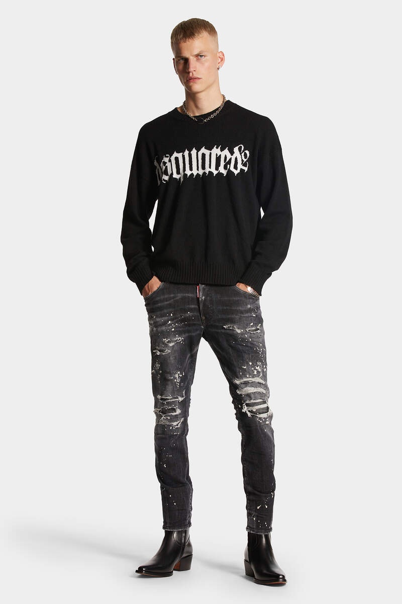 BLACK DIAMOND & STUDS WASH SKATER JEANS - 3