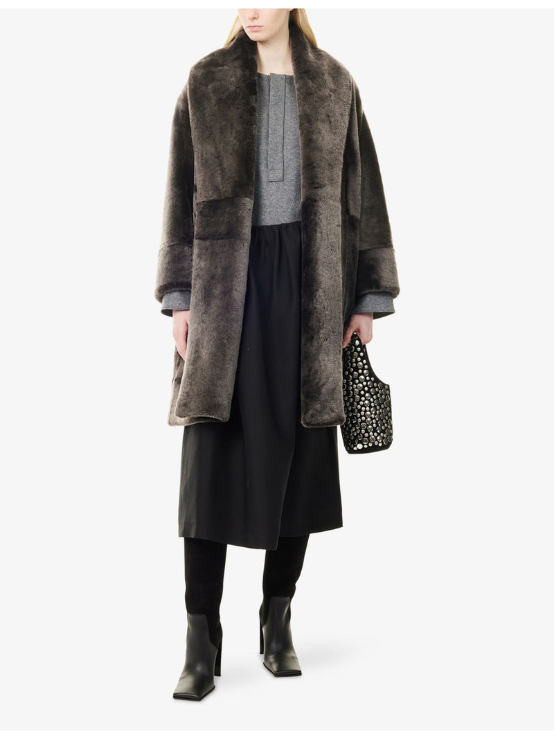 NOUR HAMMOUR Juno Belted Shearling Robe Coat outlook