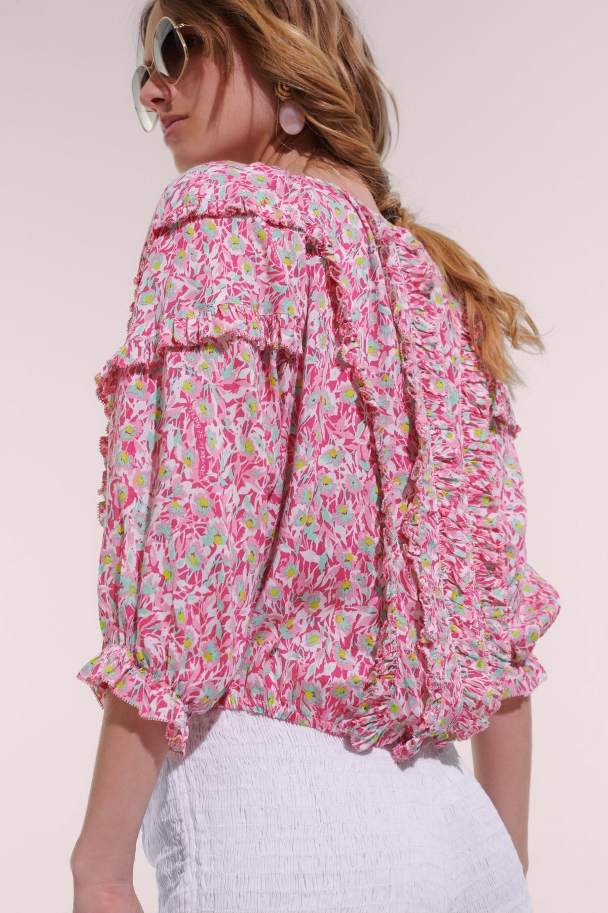 Blouse Amanda - Pink Ocean Flowers - 2
