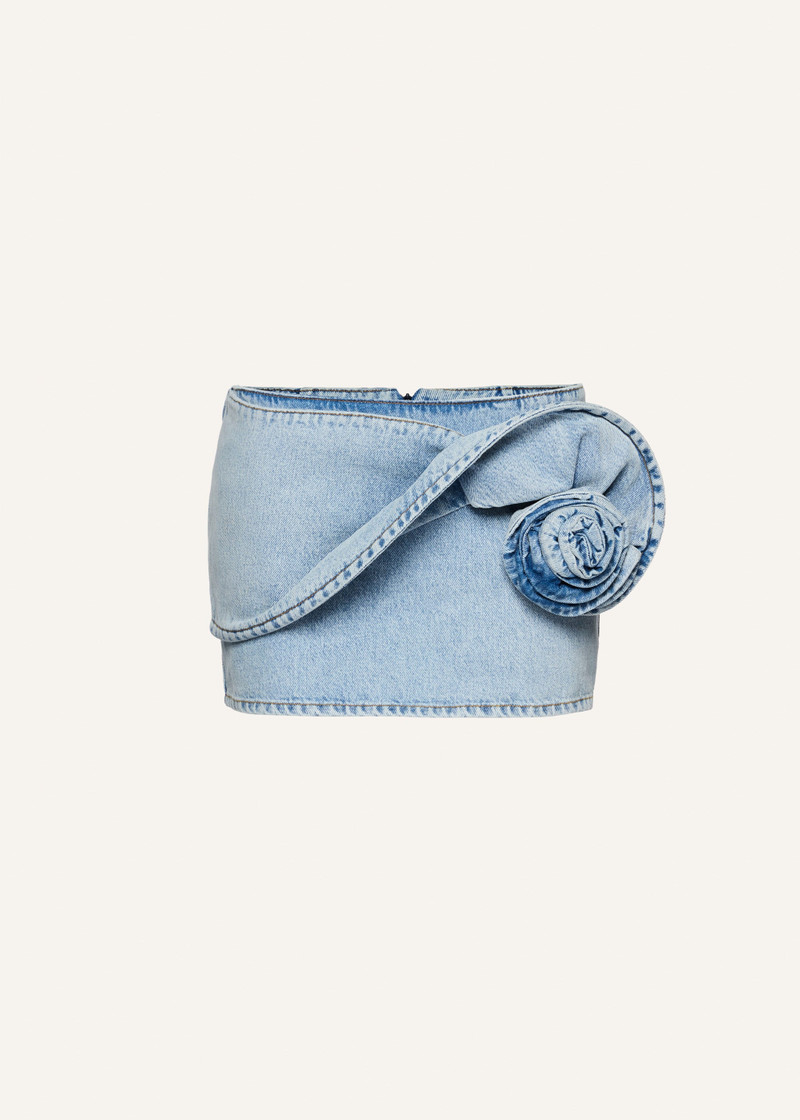 Floral appliqué denim mini skirt in light blue - 1