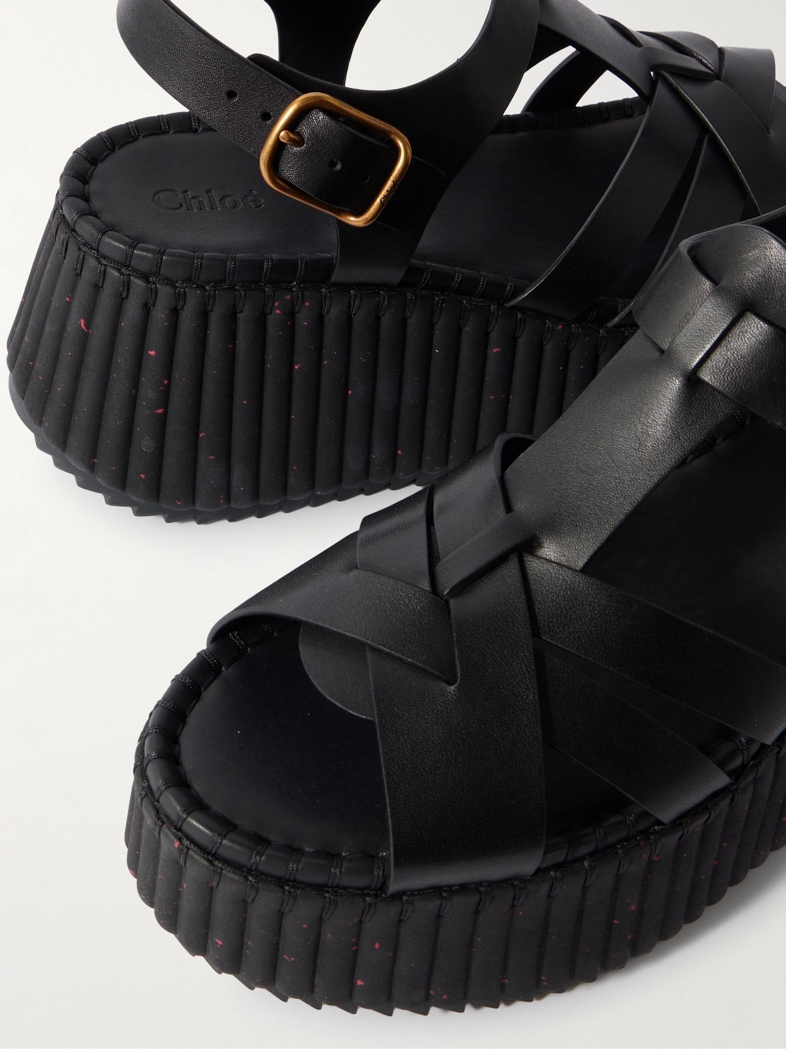 Nama leather platform sandals Black - 4