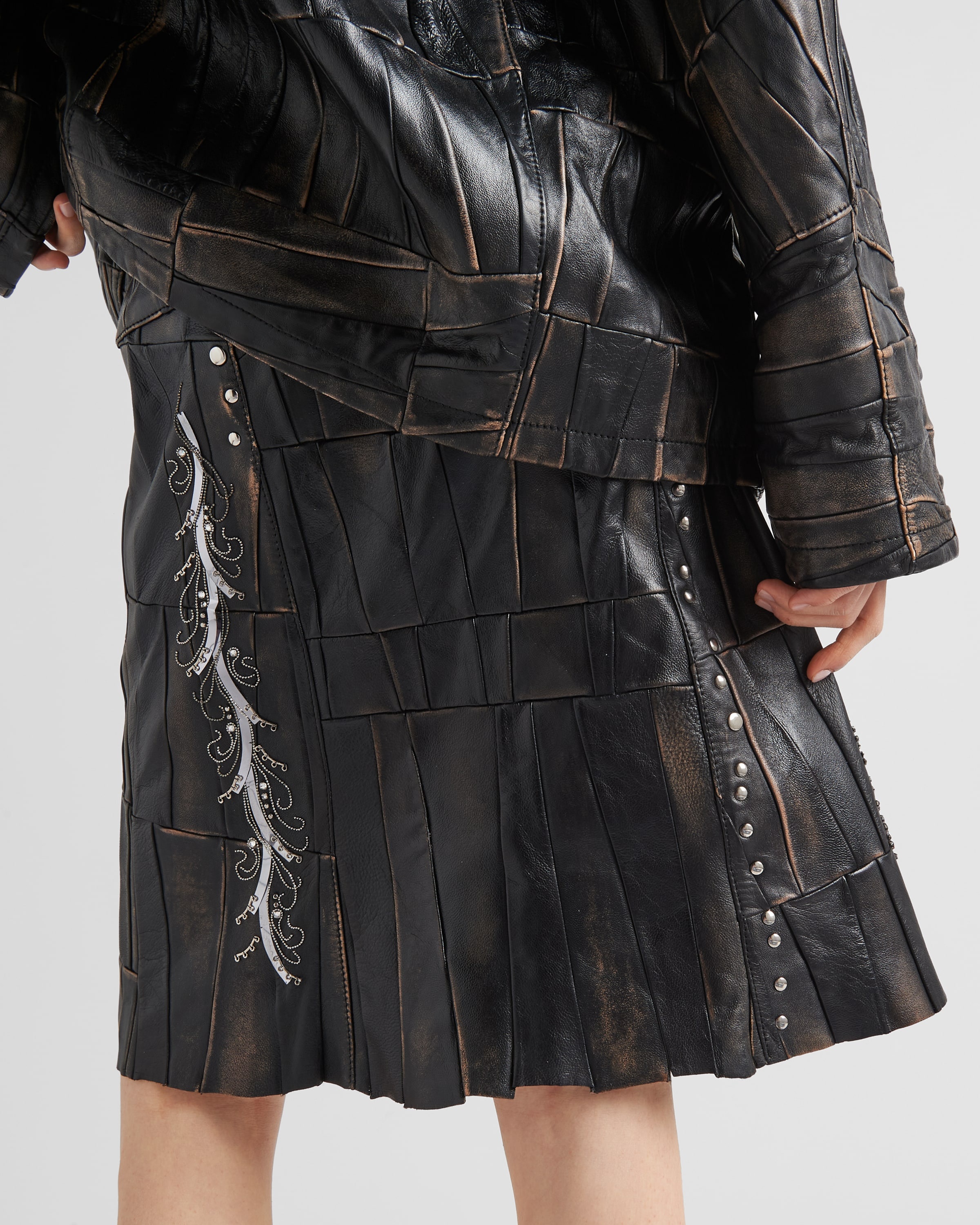 Nappa leather patchwork skirt - 4