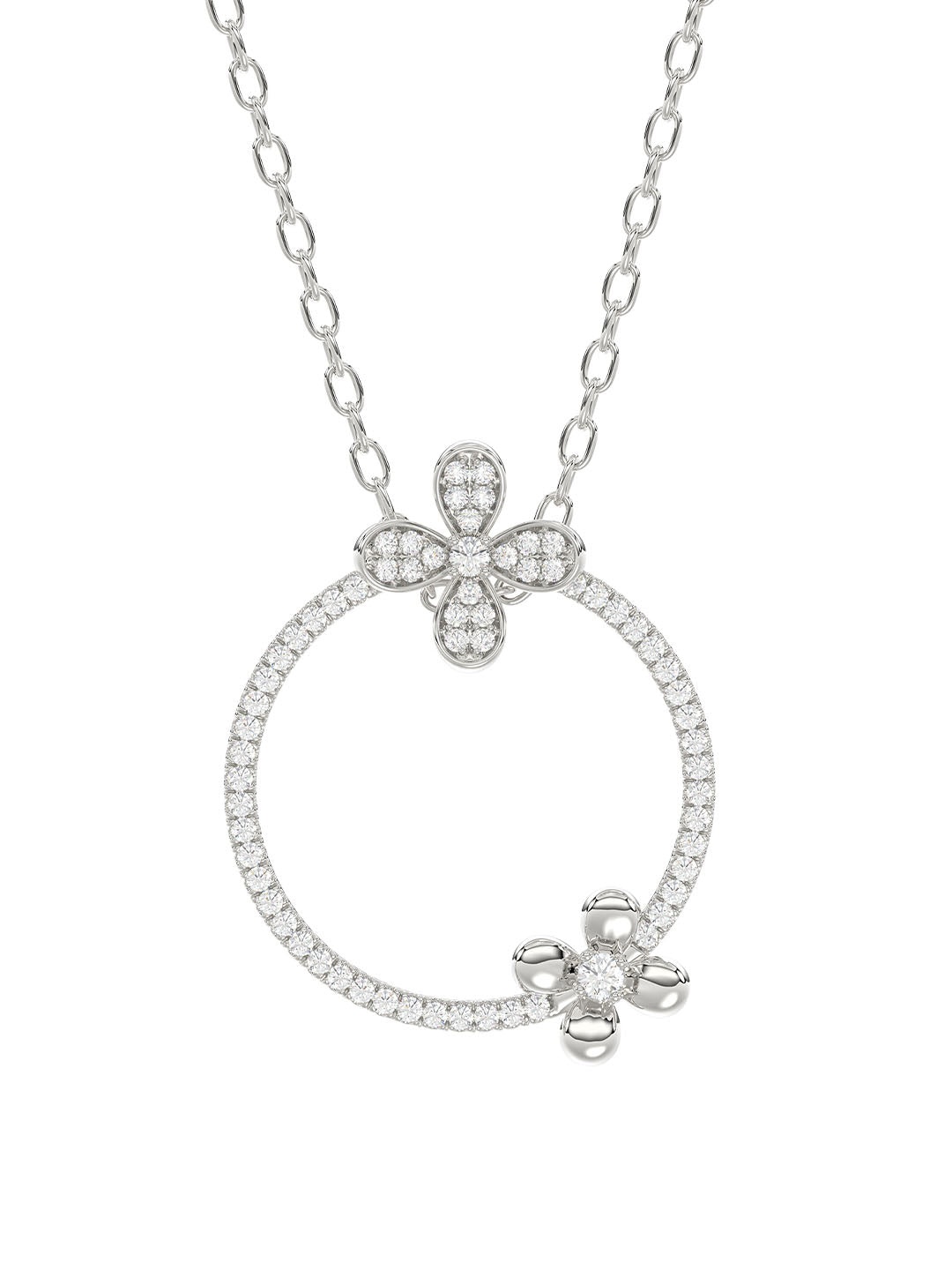 FLORAL WHITE GOLD PENDANT NECKLACE - 2