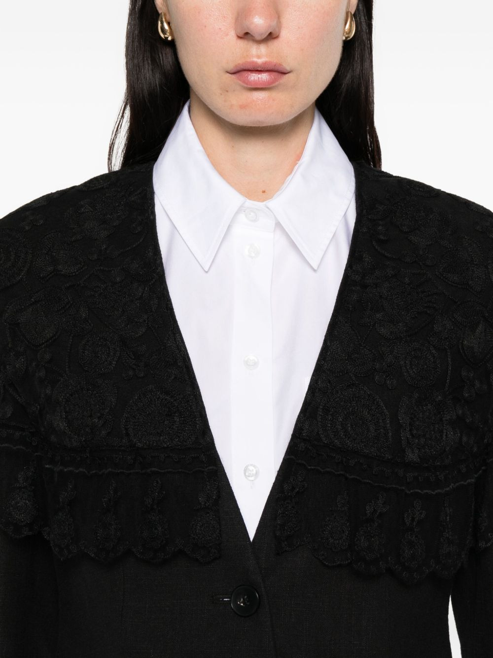 lace-trimmed pinstripe jacket - 5