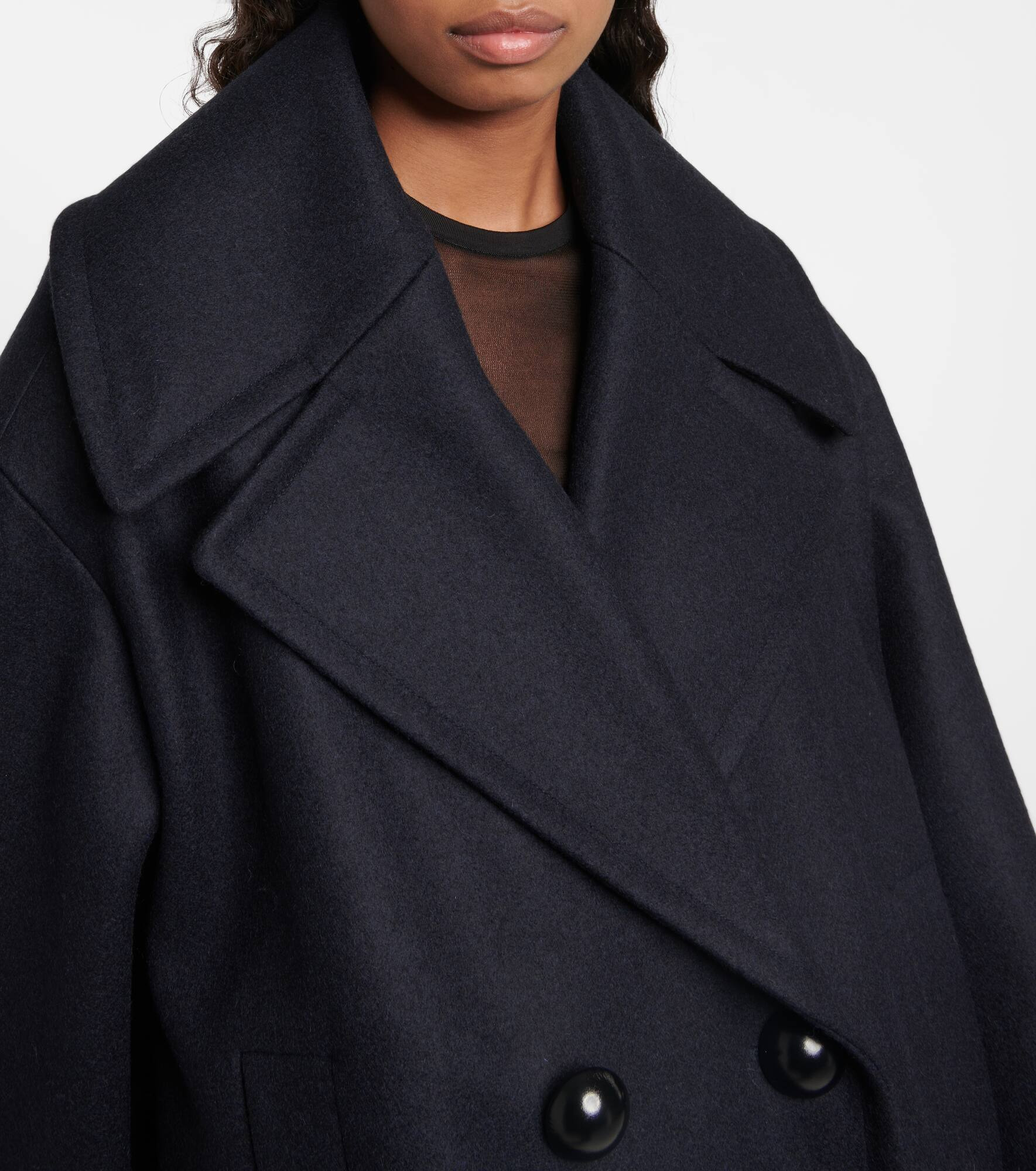 Double-breasted wool long peacoat - 4