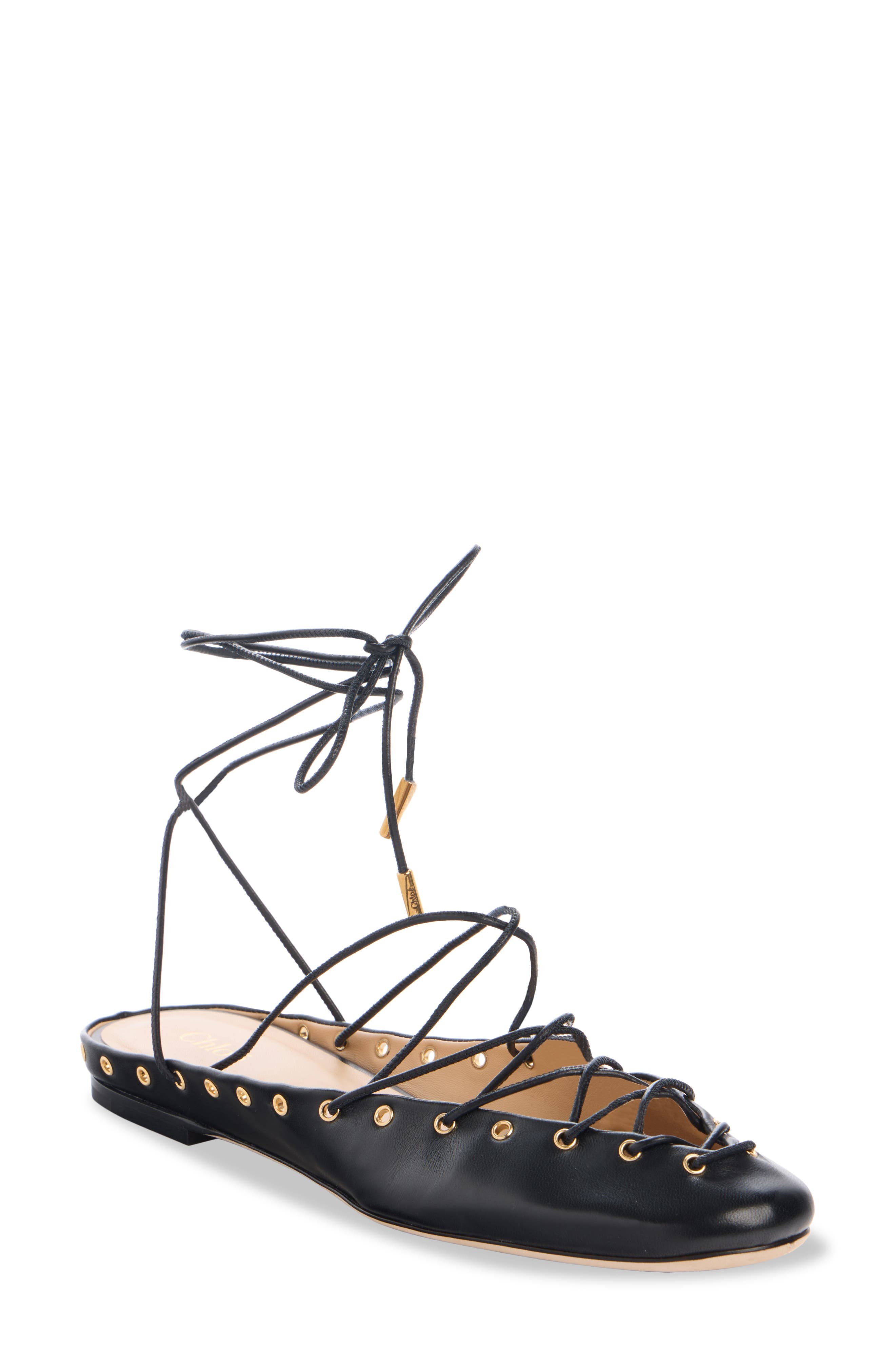 Chloé Ghillie Lace-Up Flat in Black at Nordstrom - 1