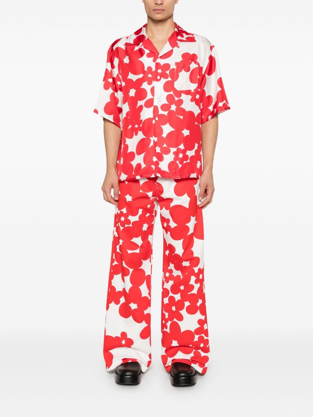 floral-print gabardine trousers - 2