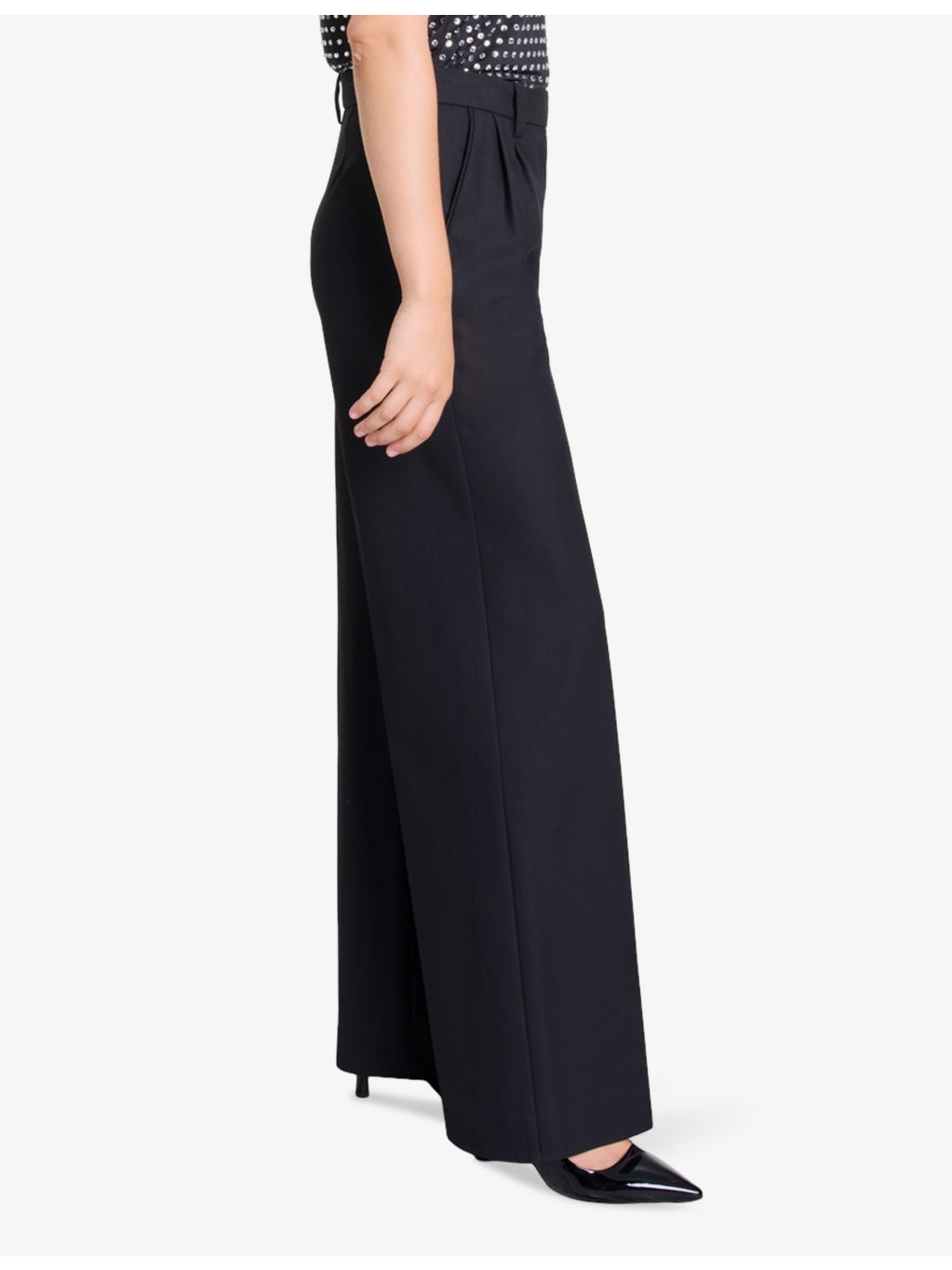 Pressed-creases pleated wide-leg mid-rise stretch-woven trousers - 3