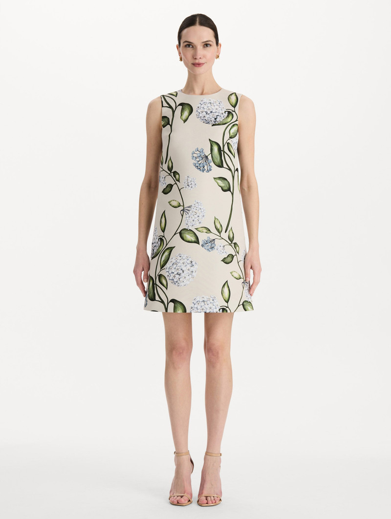 Oscar de la Renta PORCELAIN FLOWER FAILLE SHIFT DRESS outlook