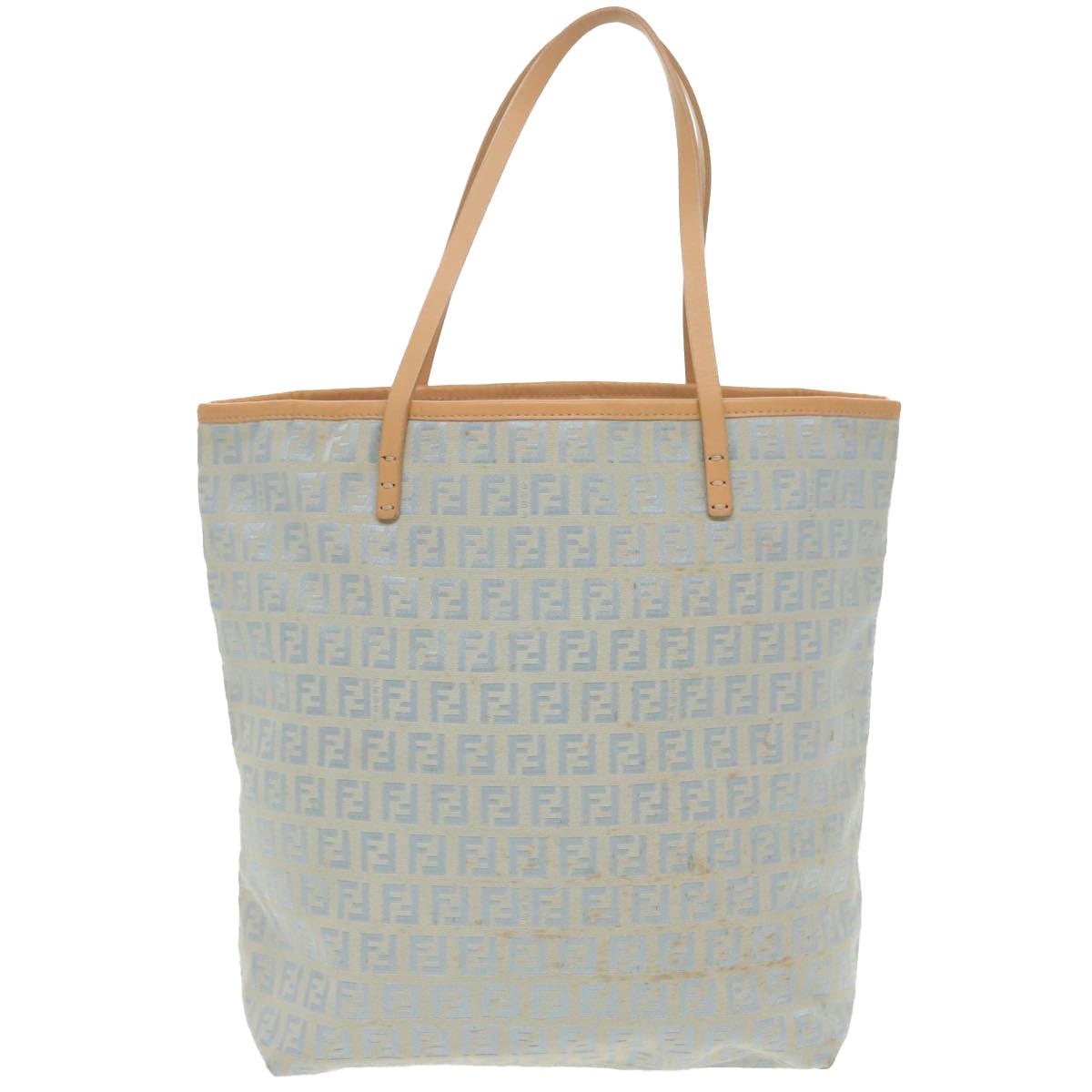 FENDI Zucchino Canvas Tote Bag Light Blue Brown Silver - 13