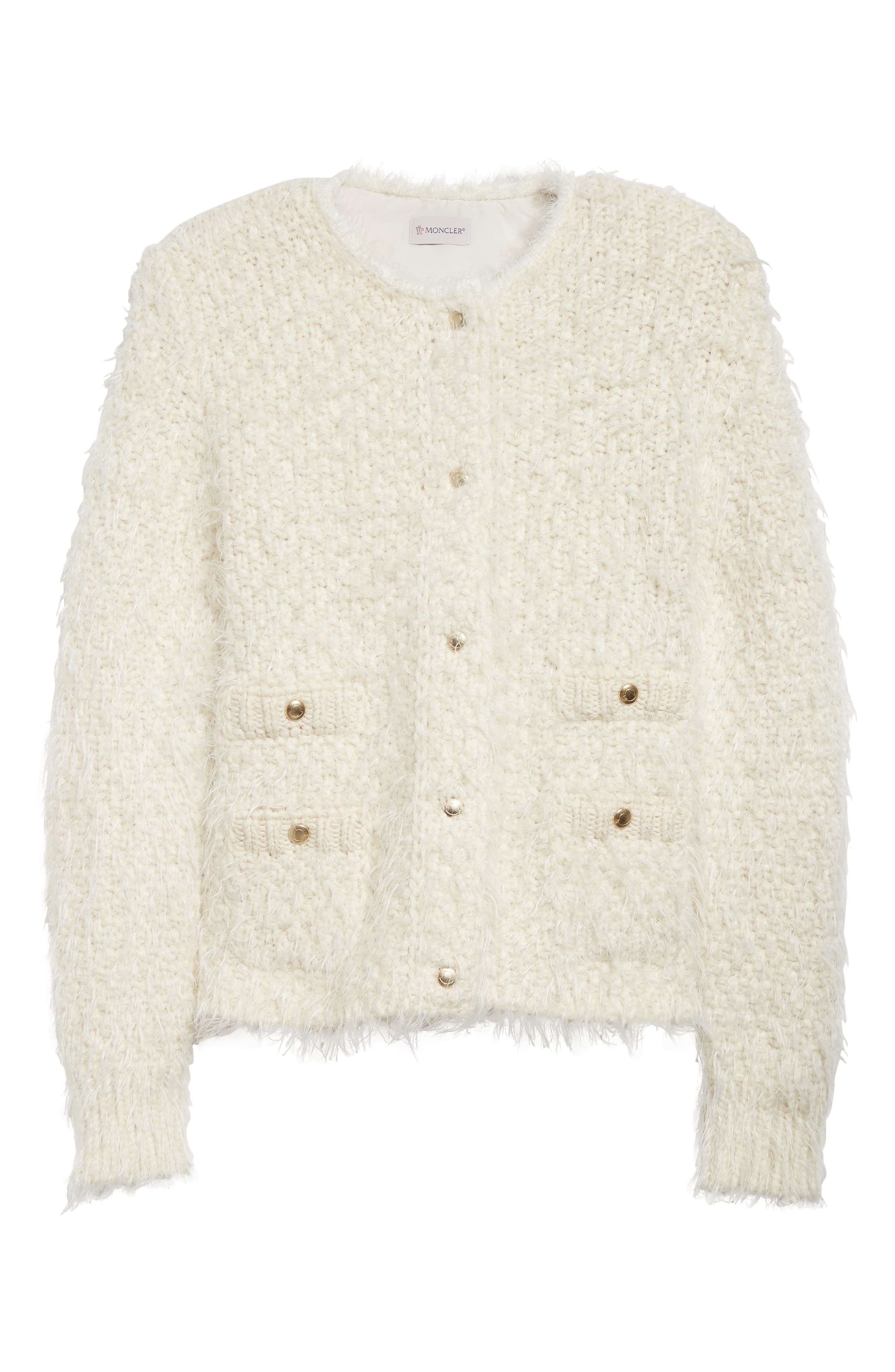 Moncler Fuzzy Wool Blend Knit & Quilted Down Cardigan in Silk White at Nordstrom - 6