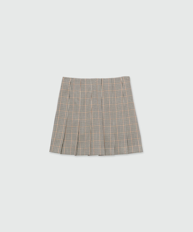 Ivory pleated miniskirt in micro check 1