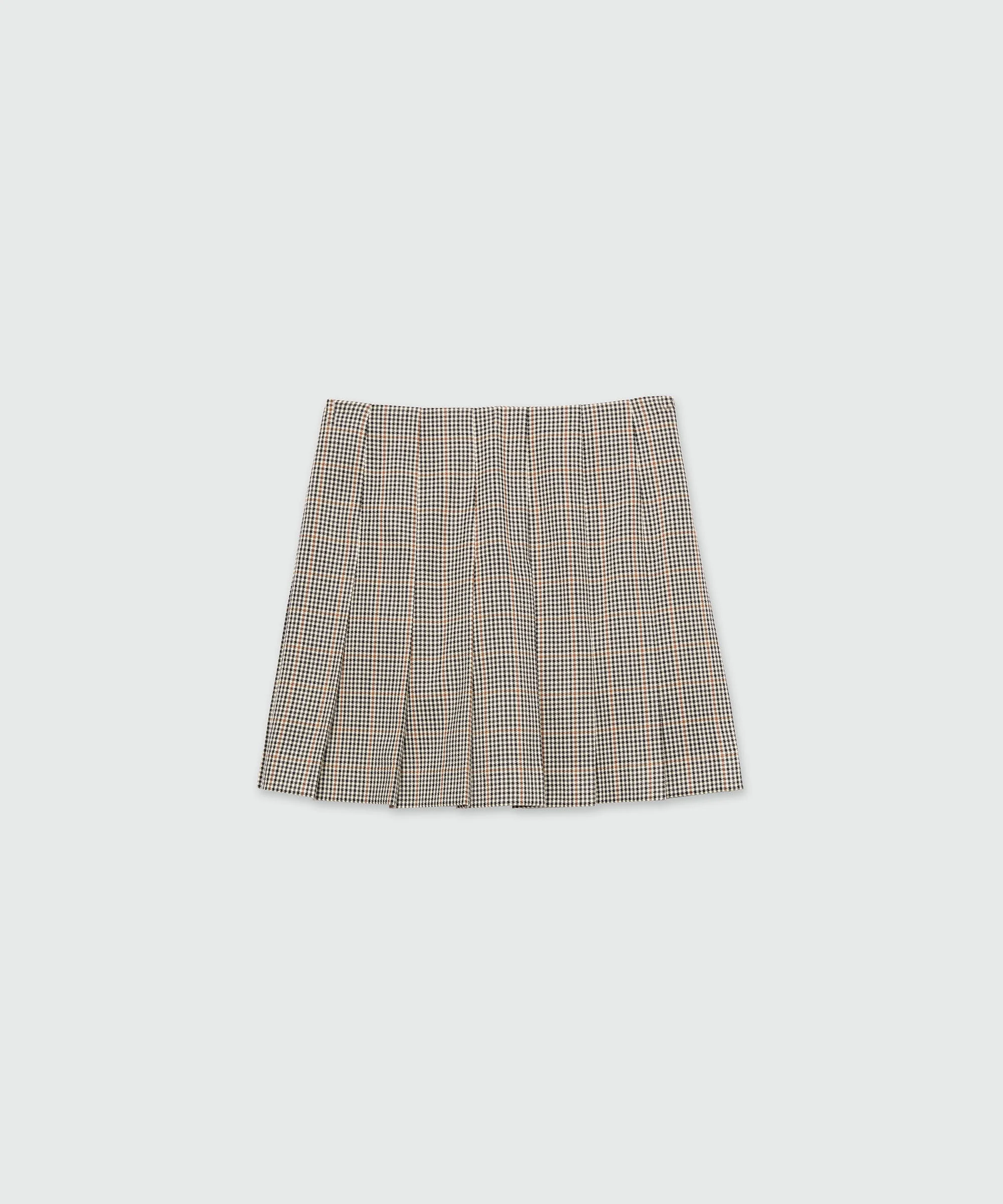 Ivory pleated miniskirt in micro check - 1