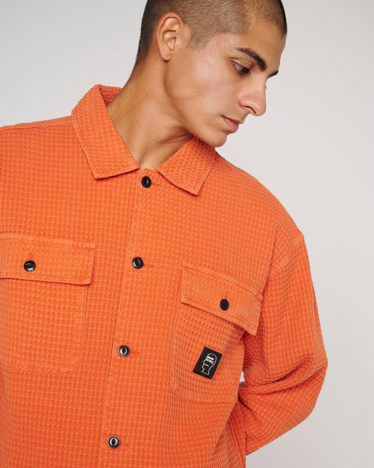 Waffle Button Front Shirt - Terracotta - 6