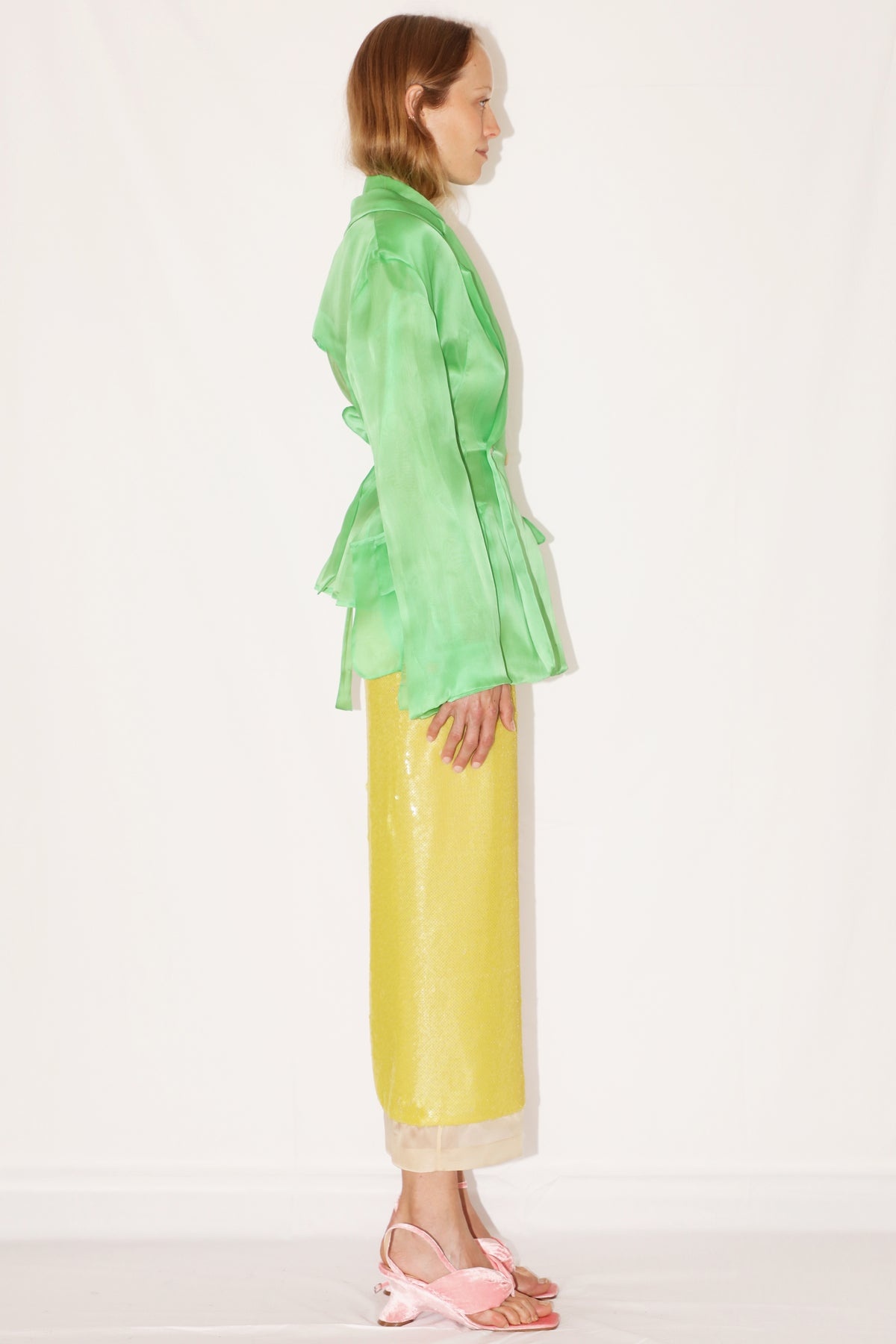 FITTED ORGANDY JACKET WITH BACK CUTOUT GREEN - 3