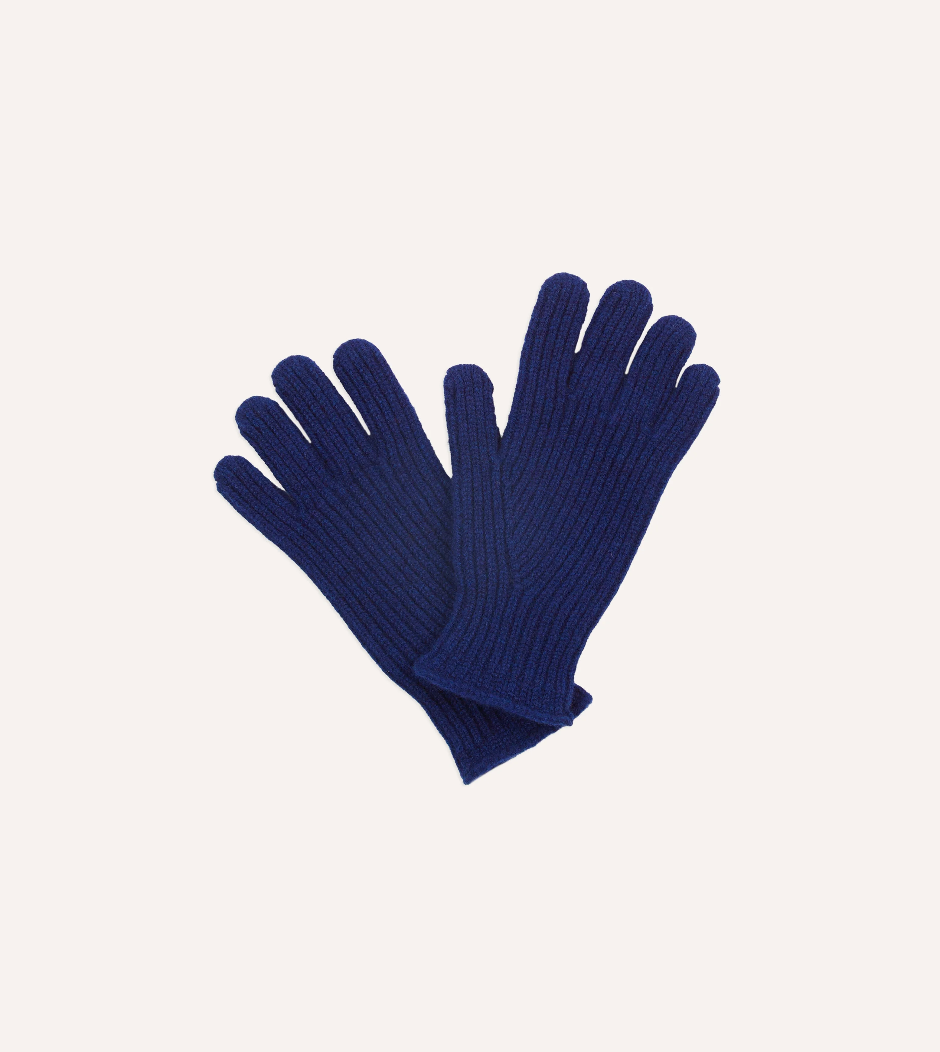 Navy Lambswool Ribbed Knitted Gloves - 1