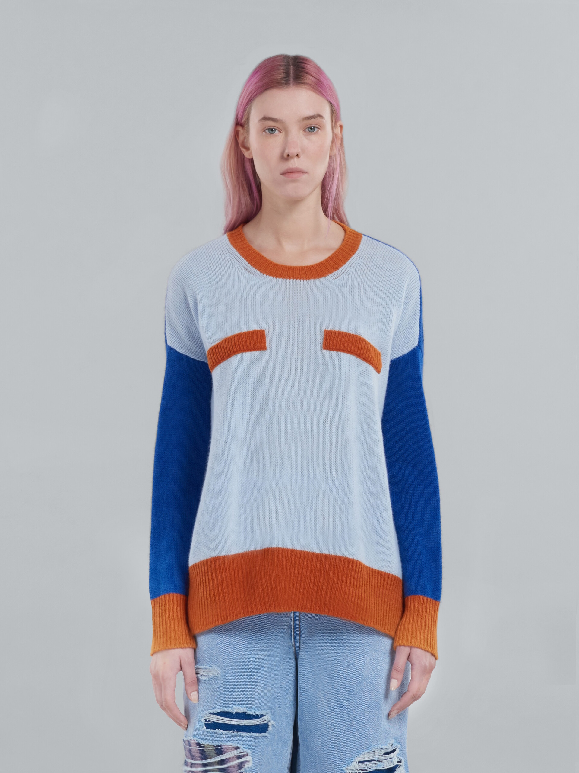 COLOR BLOCK LIGHT BLUE CASHMERE SWEATER - 2