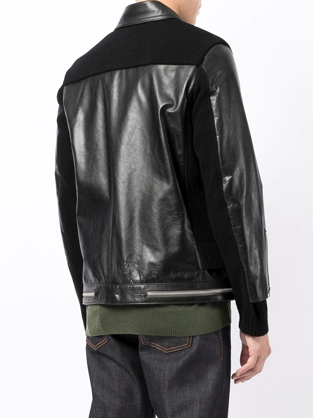 panelled leather jacket - 4