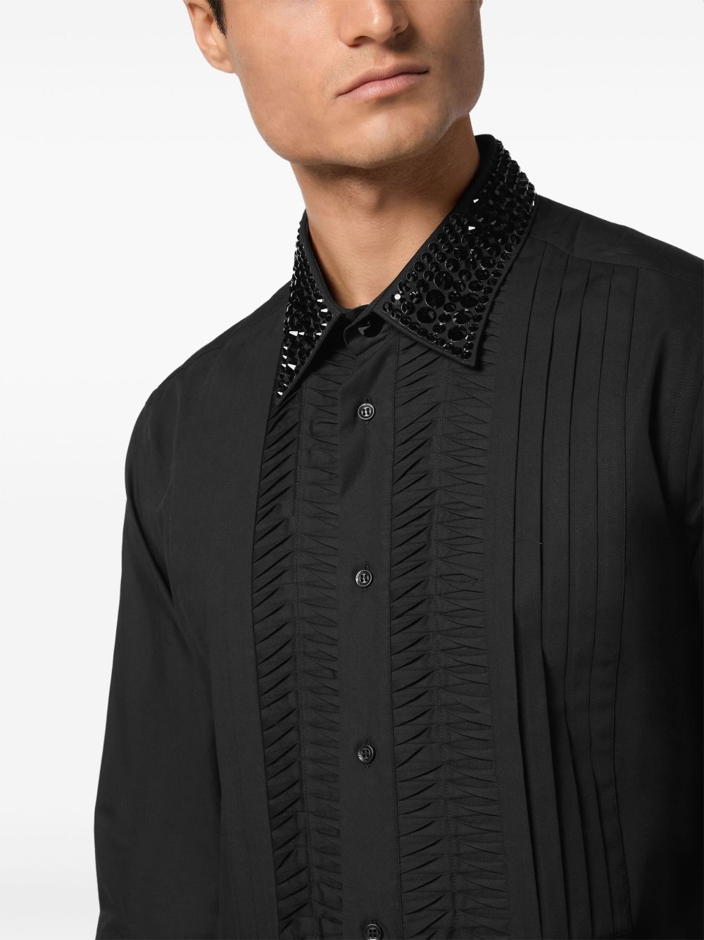 strass-detail long-sleeve shirt - 5