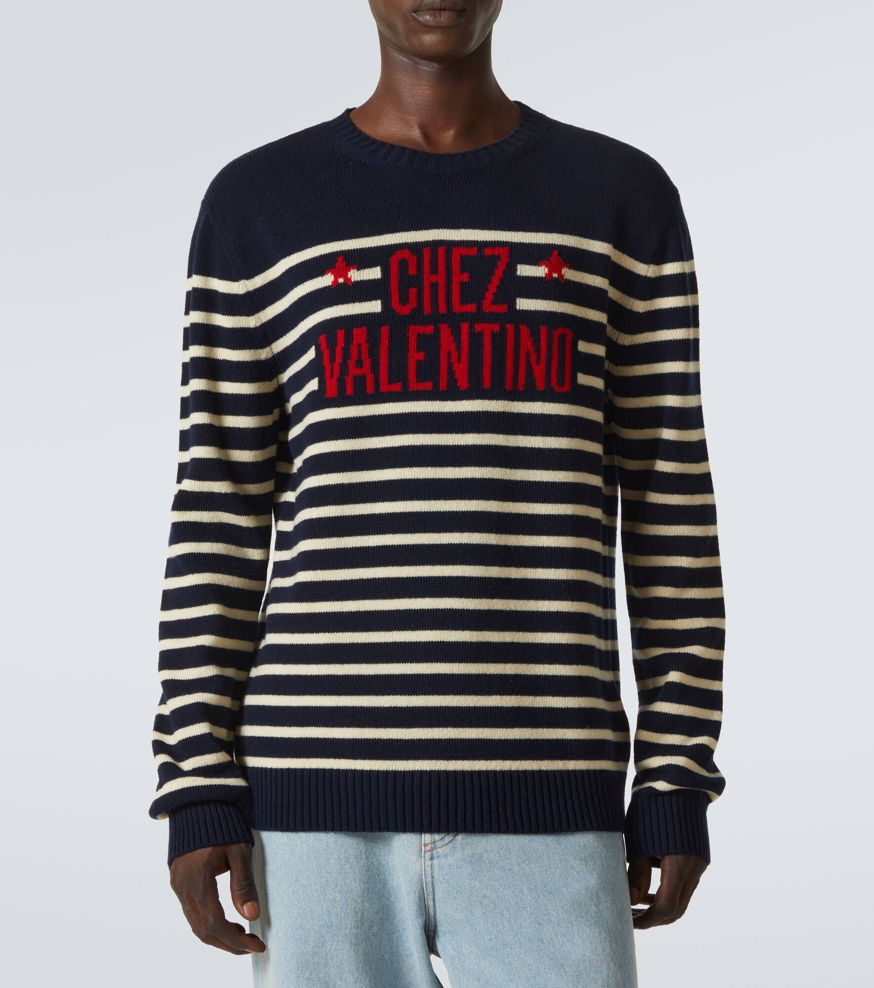 Chez Valentino striped jacquard wool sweater - 3